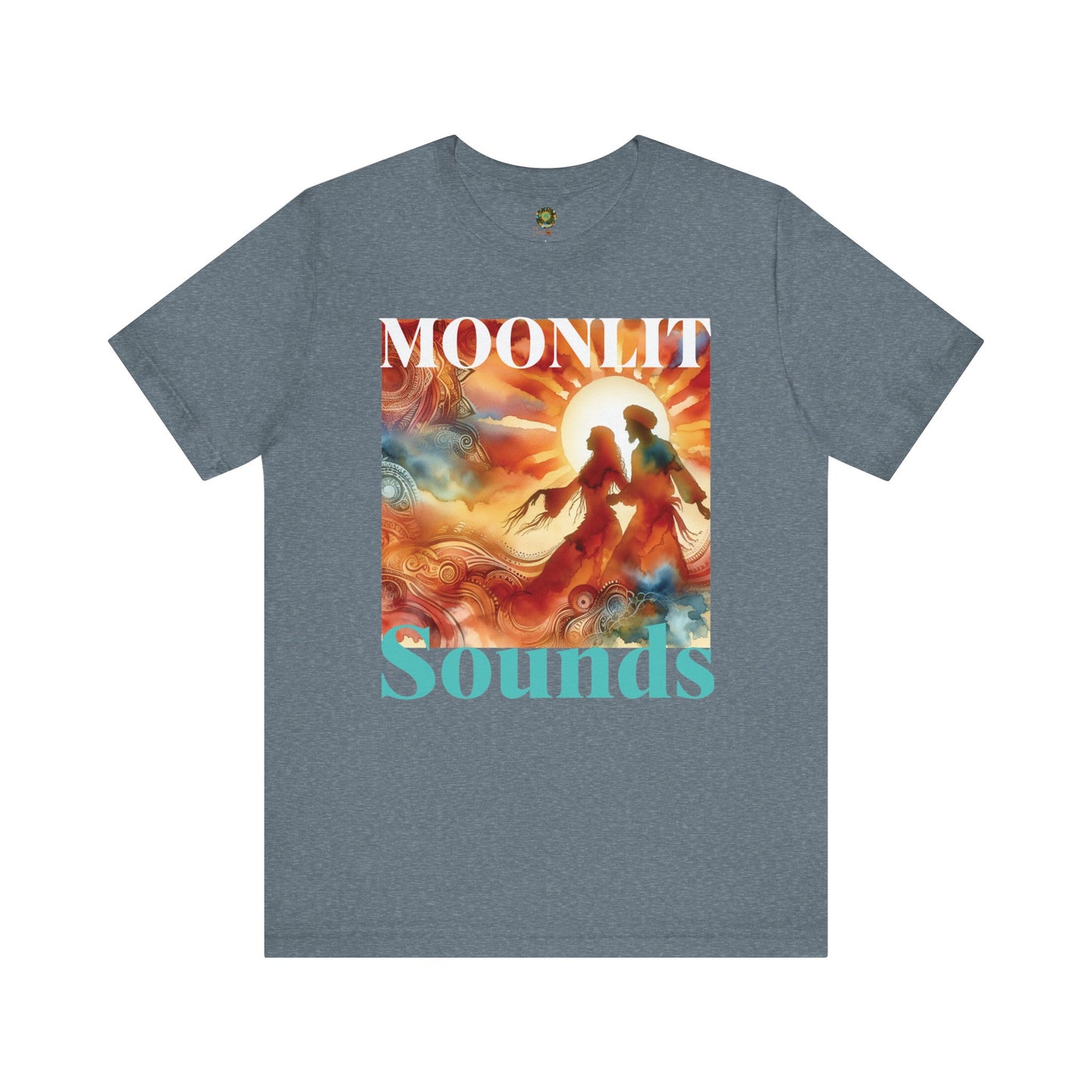 Festival T-Shirt Trendy Silhouette Dancing Couple Boho Moonlit Sounds Top for Desert Twilight Music Lovers and Festival-Goers