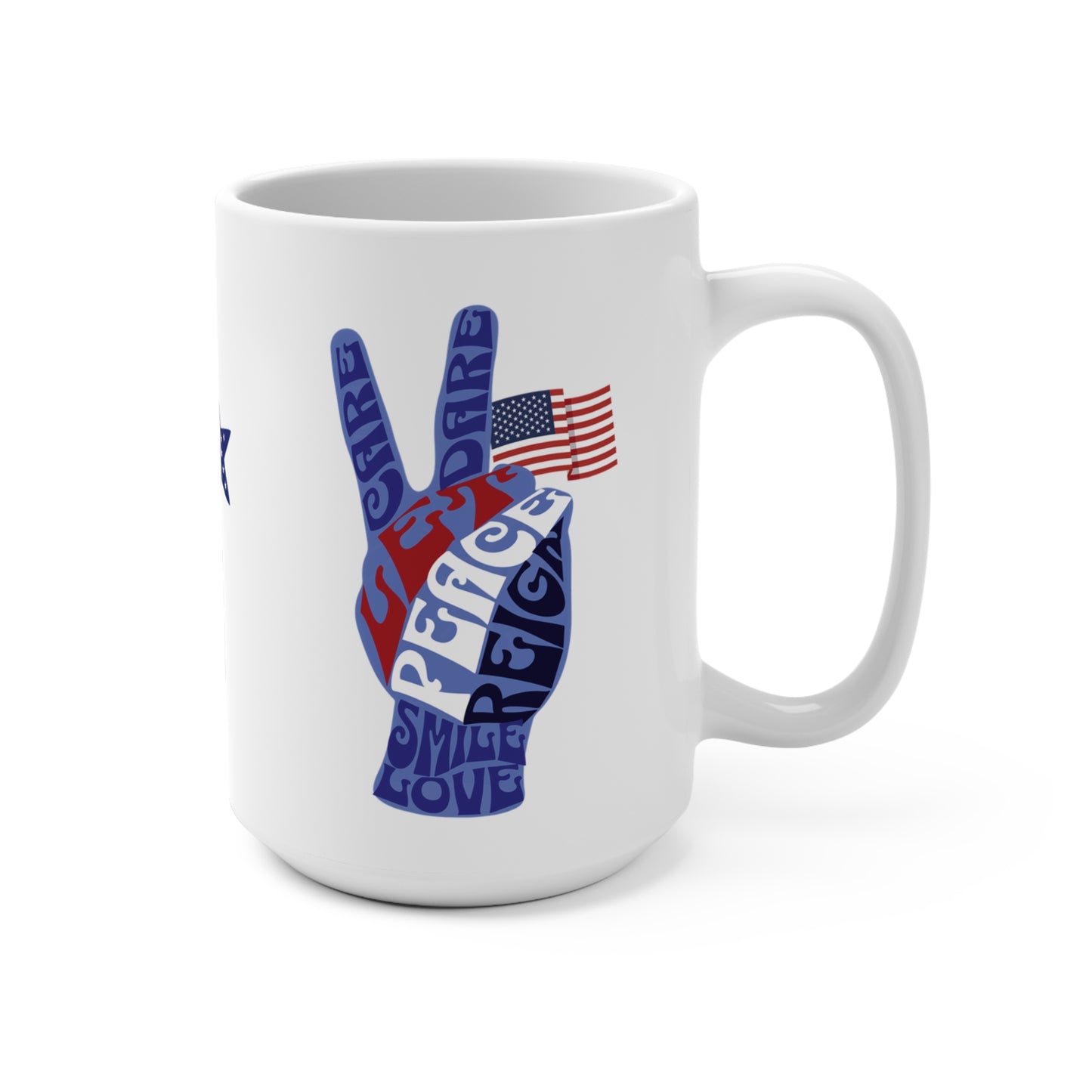 Let Peace Reign 15oz Ceramic Mug for 4th of July Motivational Coffee Mug Memorial Day Presidents Day Celebrate USA Peace and Love Drinkware