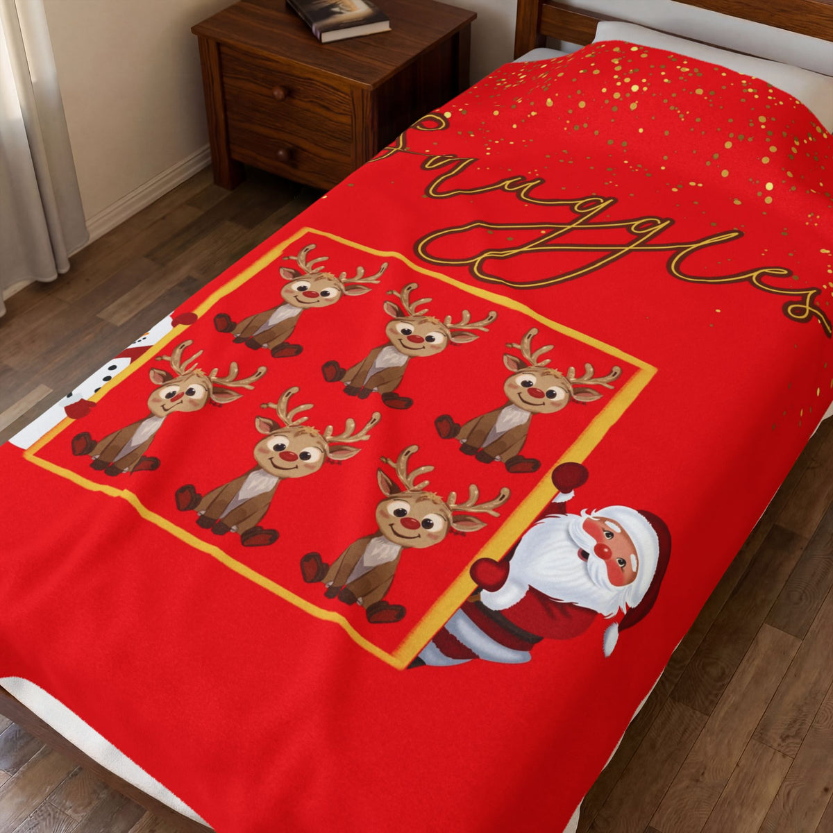 Snuggles Christmas Velveteen Plush Blanket | Cozy Reindeer Holiday Throw