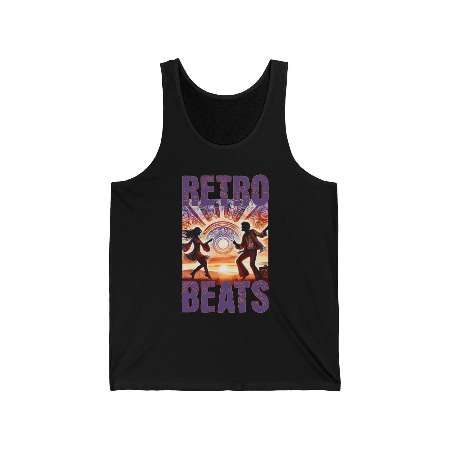 Retro Beats Festival Tank Artistic Desert Scene for Festival Goers Paisley Sky Design Shirt Music Lovers Top