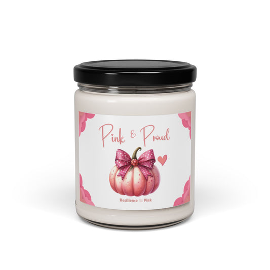 Breast Cancer Month Comfort Candle Scented Soy Candle, 9oz Eco Friendly Pink and Proud Tribute Pink Bow Pumpkin Candle