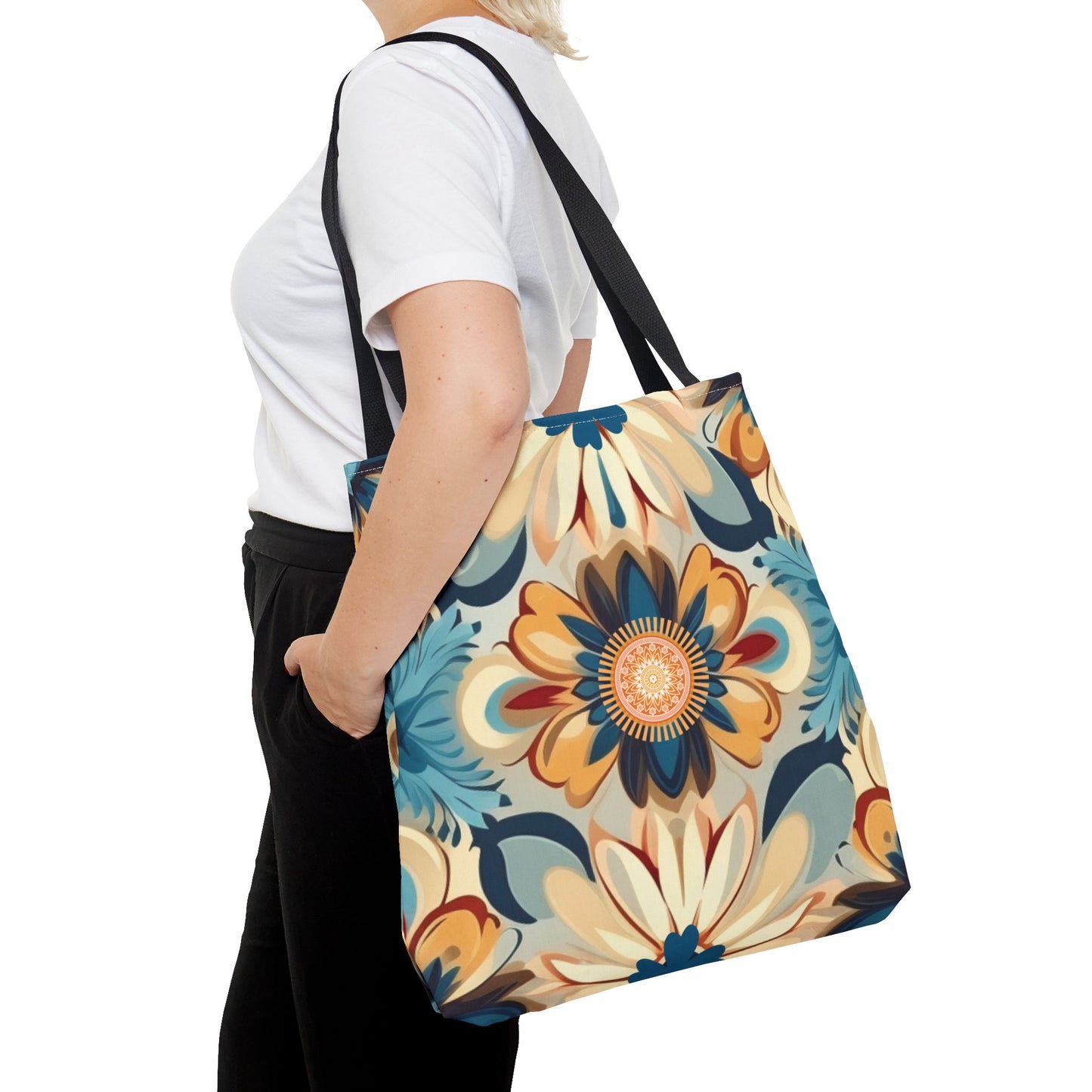 Bohemian Style Floral Tote With Medallion Accent Trendy Multipurpose Everyday Carryall Eye-Catching Design Fashionable Shopper