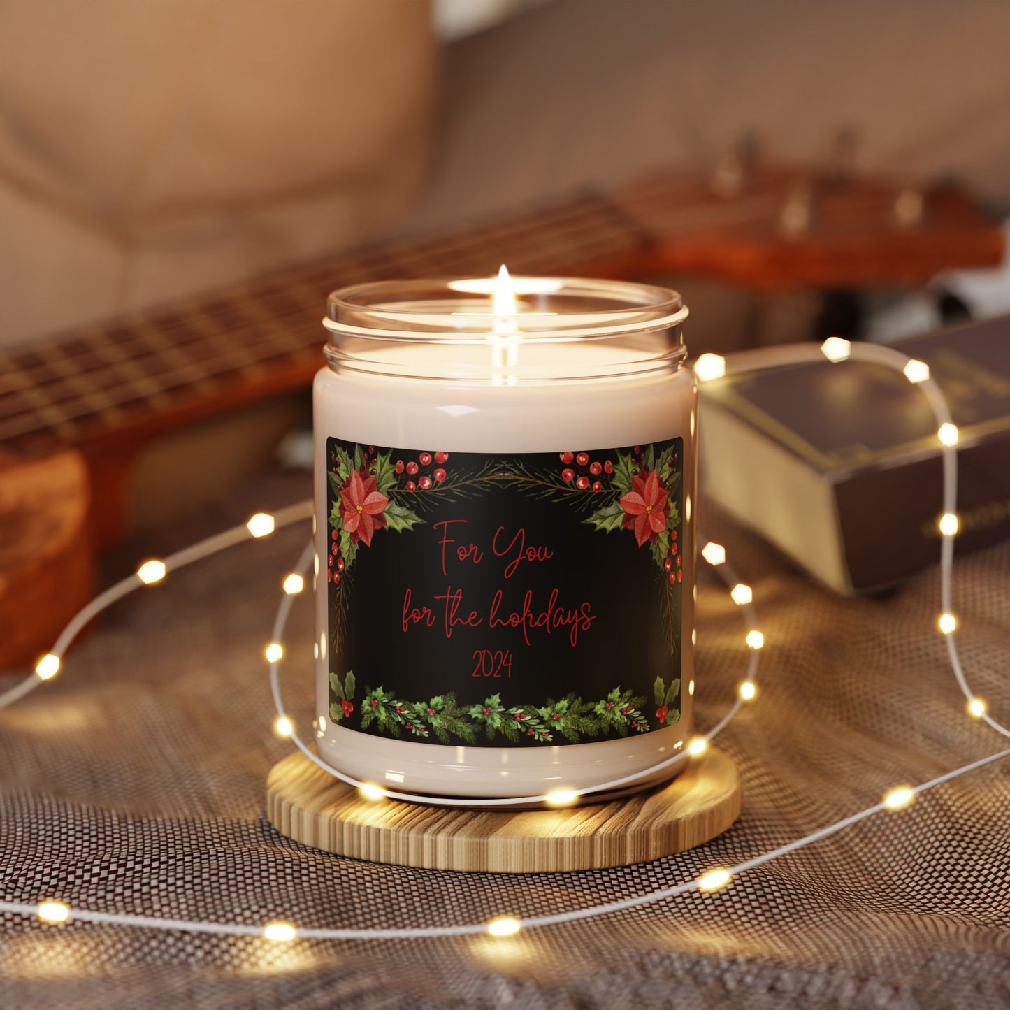 Elegant Christmas Design Giftable Floral Candle Of Friendship Holiday Season Aromatic 9oz Eco-Friendly Black Label Winter Candle