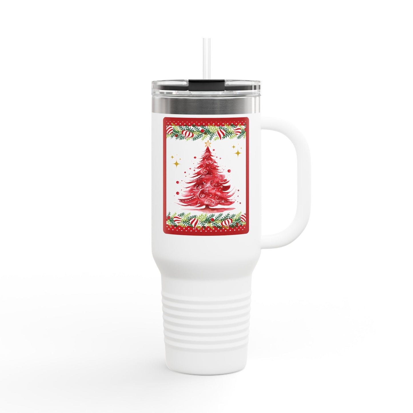 Merry Dots Christmas 40 oz Tumbler | Red Tree Holiday Travel Mug | Festive Christmas Drinkware