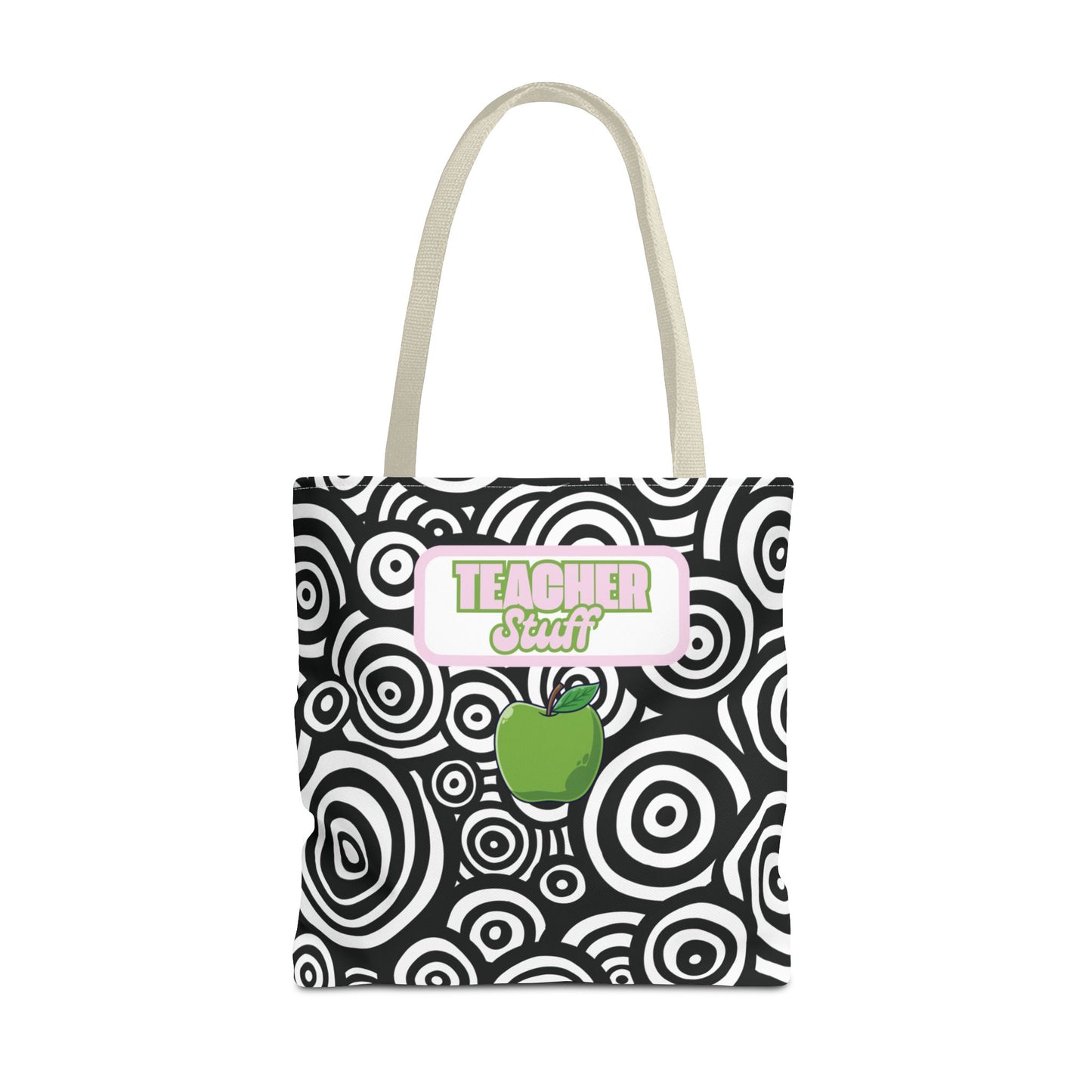 Fashionable Black and White Patterned Teacher Tote Geometric Circles Multipurpose Everyday Use Functional Educator Apple Design Gift Bag