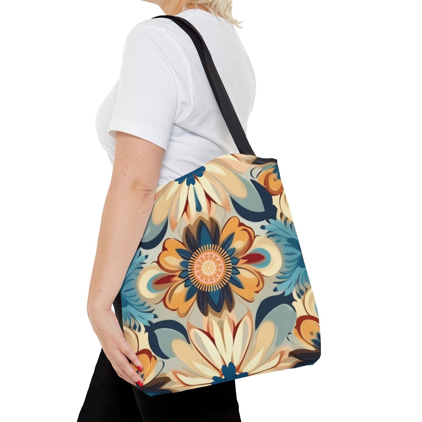 Bohemian Style Floral Tote With Medallion Accent Trendy Multipurpose Everyday Carryall Eye-Catching Design Fashionable Shopper