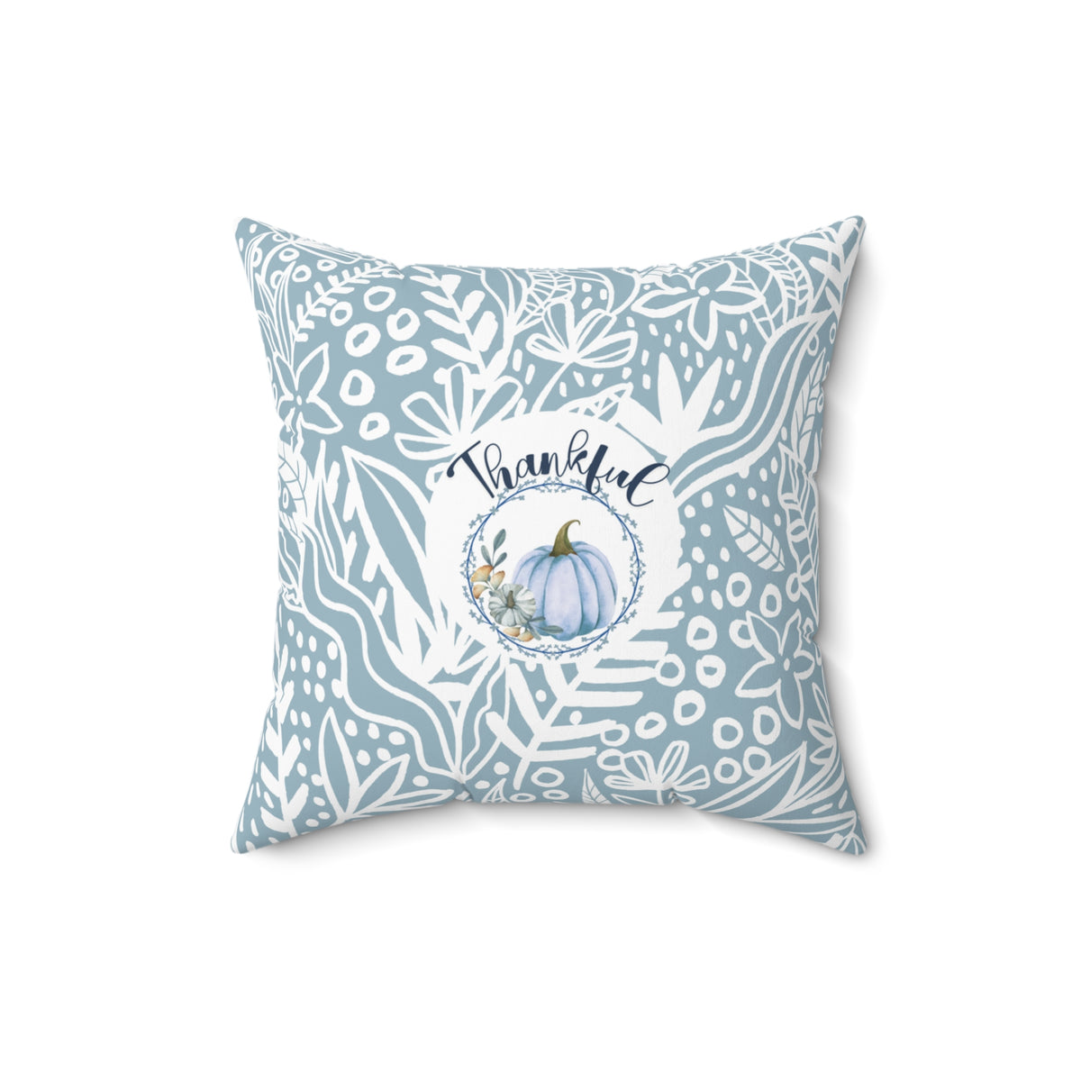 Thankful & Grateful Soft Blue Pumpkin Pillow
