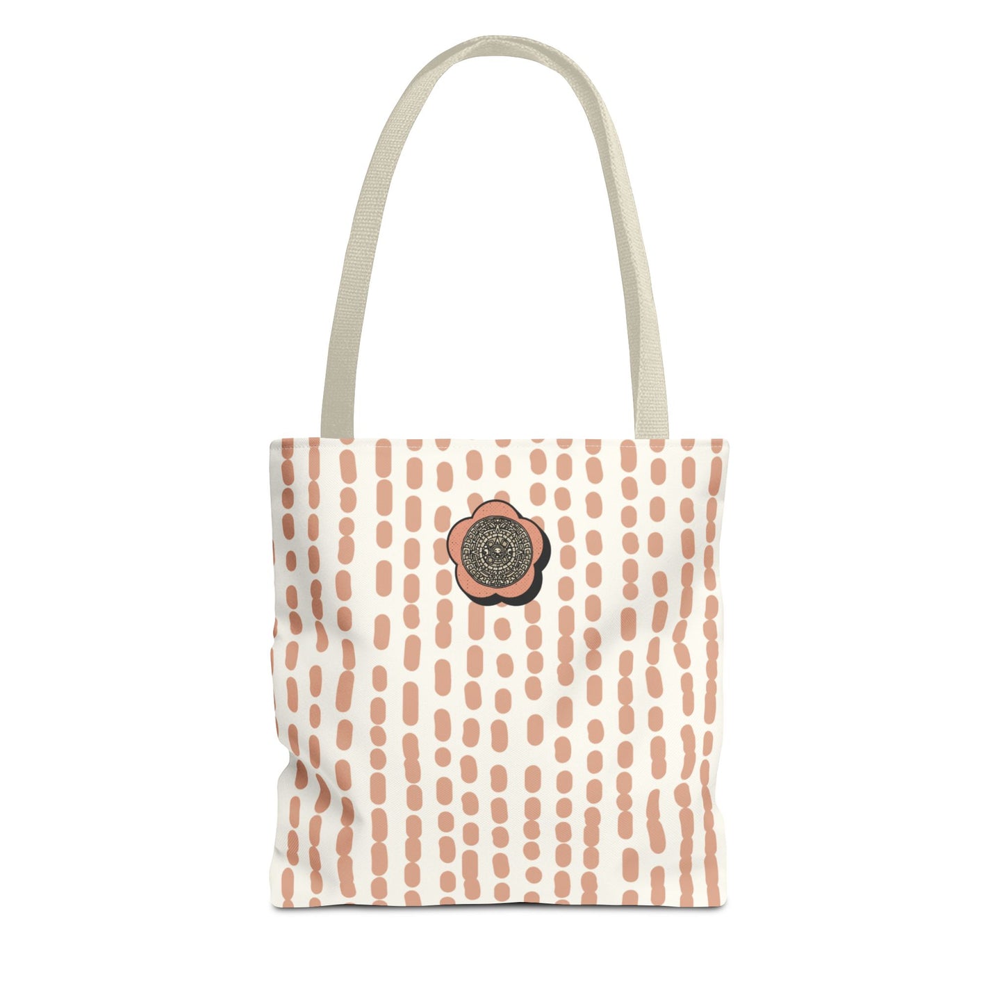 Elegant Bohemian Style Peach Abstract Tote With Medallion Accent Stylish Everyday vertical Pattern Carryall Fashionable Multipurpose Shopper