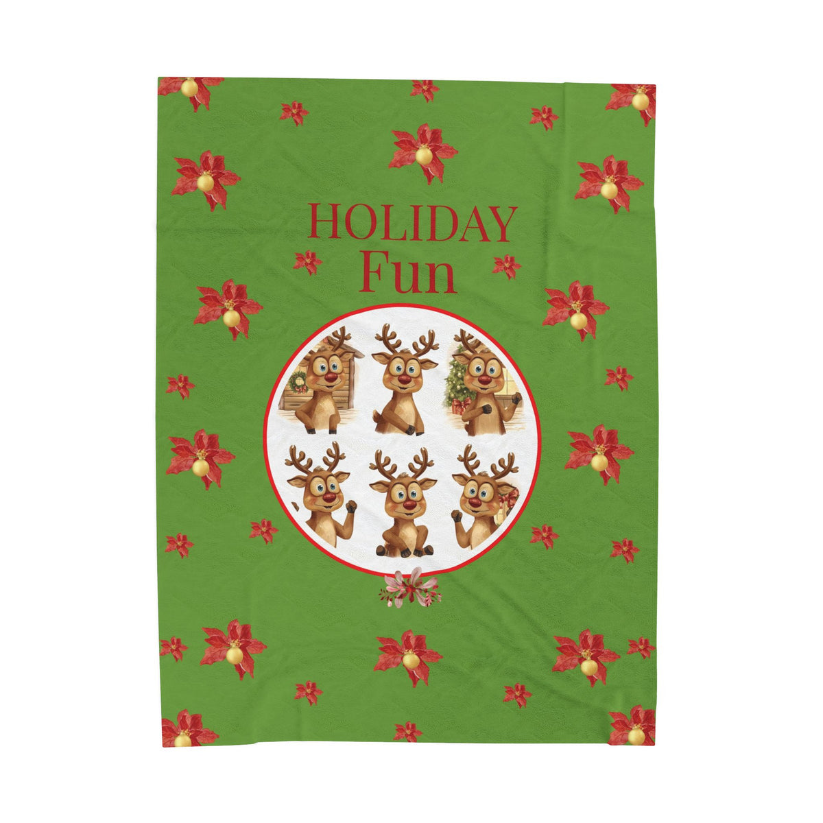 Holiday Fun Christmas Velveteen Plush Blanket | Festive Reindeer Cozy Throw