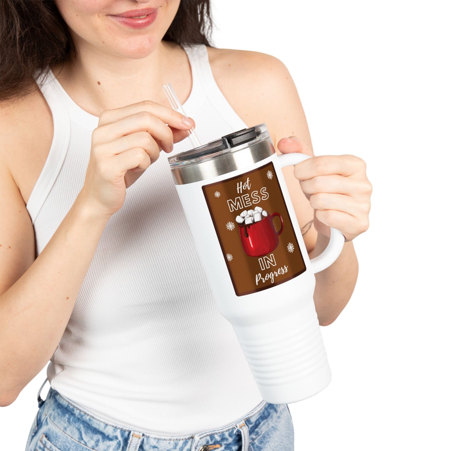 Hot Mess In Progress 40 oz Tumbler | Funny Coffee Travel Mug | Everyday Gift Drinkware