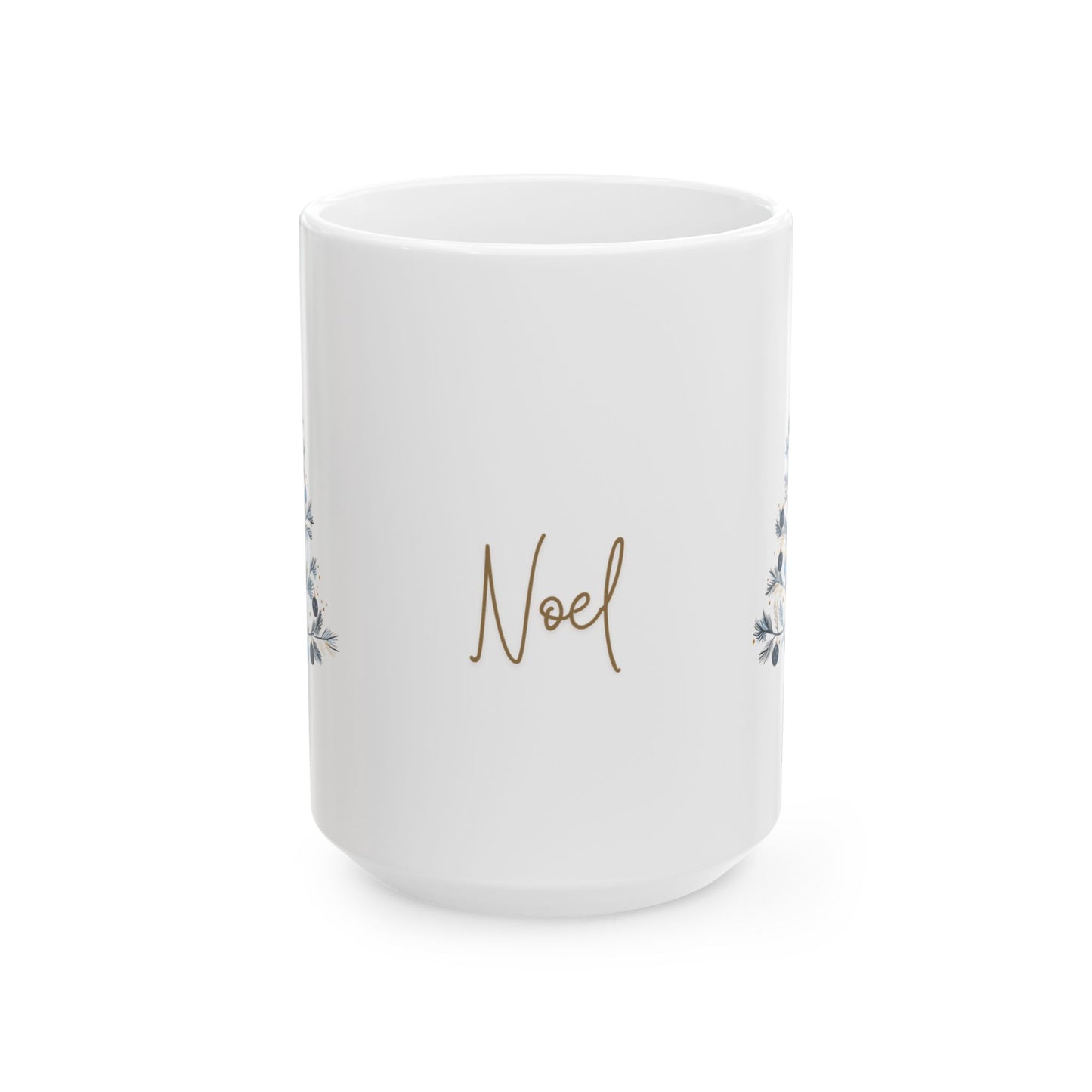 Noel Blue & Gold Christmas 15 oz Mug | Elegant Winter Tree Coffee Cup