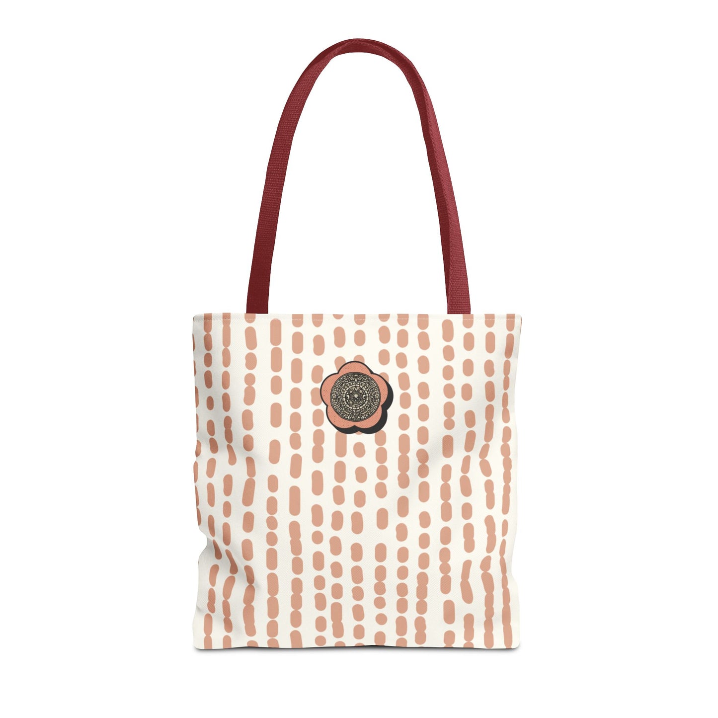 Elegant Bohemian Style Peach Abstract Tote With Medallion Accent Stylish Everyday vertical Pattern Carryall Fashionable Multipurpose Shopper