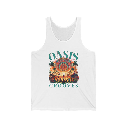 Festival-Goers Bohemian Music Festival Tank Top Trendy Fashion Top Summer Festival Wear Oasis Grooves Boho Style Tank Top for Music Lovers  Festival Wear Sunset Graphic Top