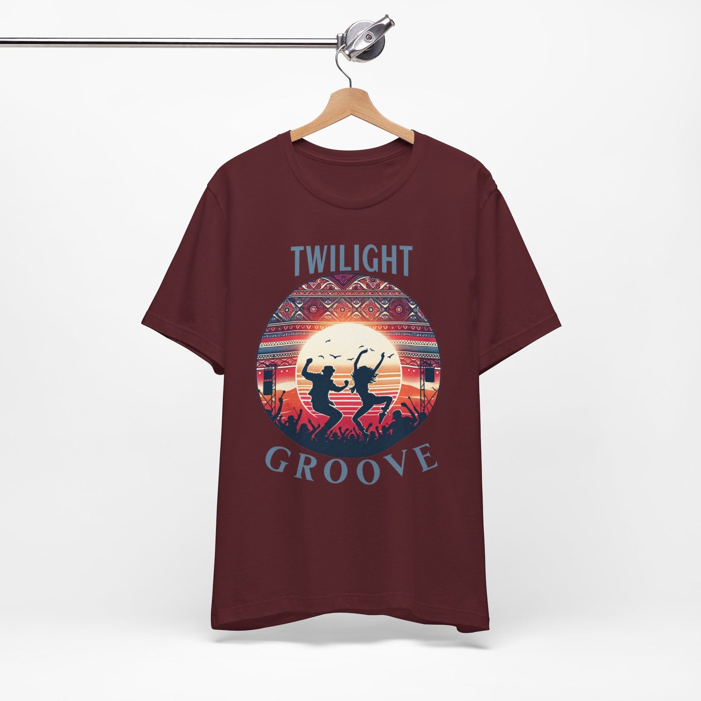 Desert Festival Tee Twilight Groove Silhouette Dancing Couple Bohemian Desert Music Shirt Boho Sunset Dance Top for Outdoor Music Lovers