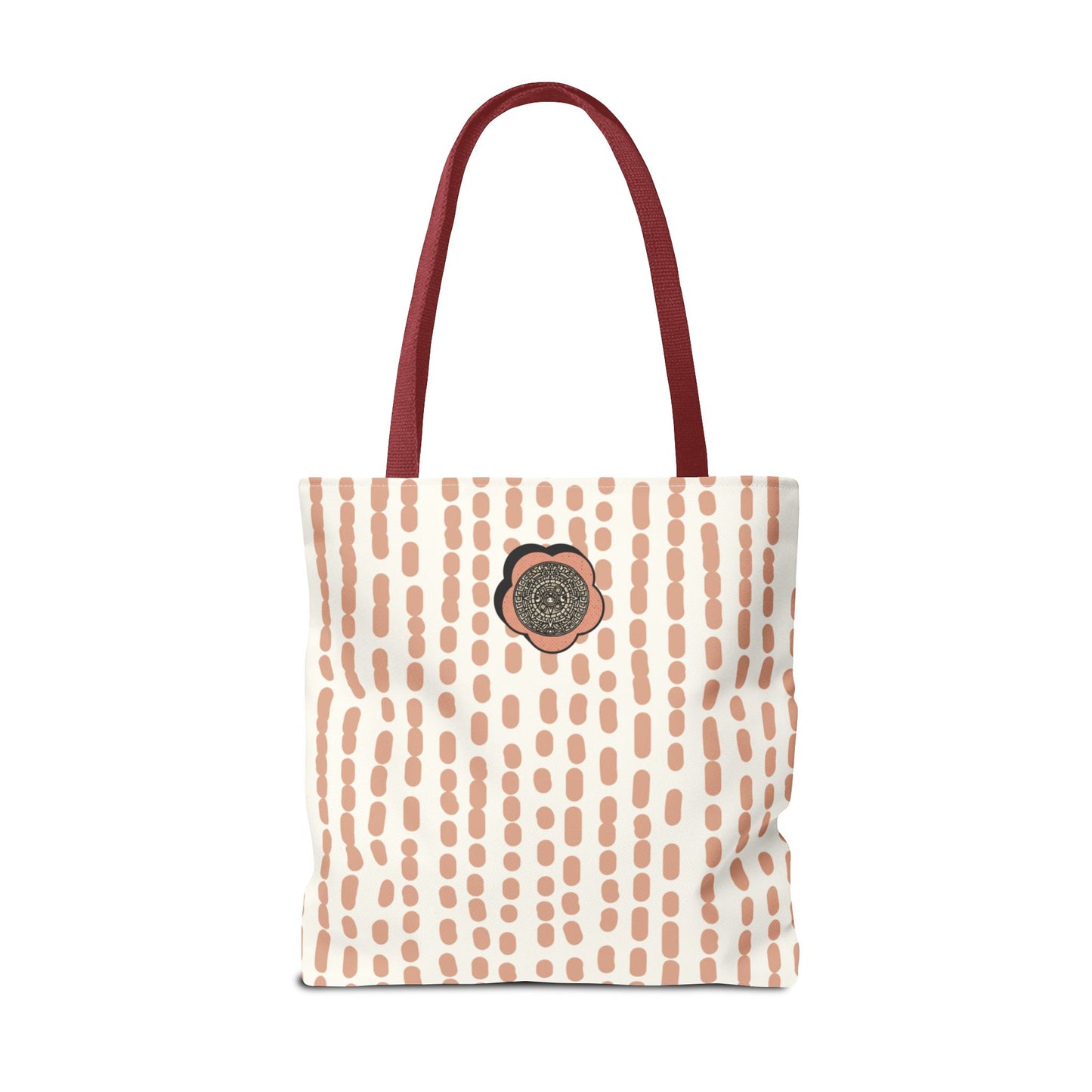 Elegant Bohemian Style Peach Abstract Tote With Medallion Accent Stylish Everyday vertical Pattern Carryall Fashionable Multipurpose Shopper