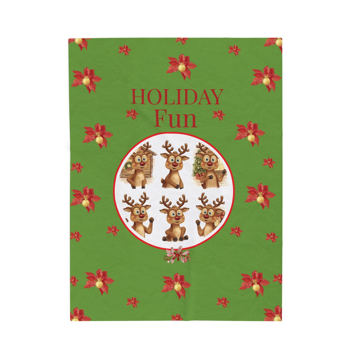 Holiday Fun Christmas Velveteen Plush Blanket | Festive Reindeer Cozy Throw