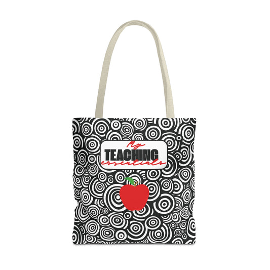 Fashionable Teacher Essentials Tote Black and White Geometric Circles Multipurpose Gift For Teachers Red Apple Accessory Book Bag