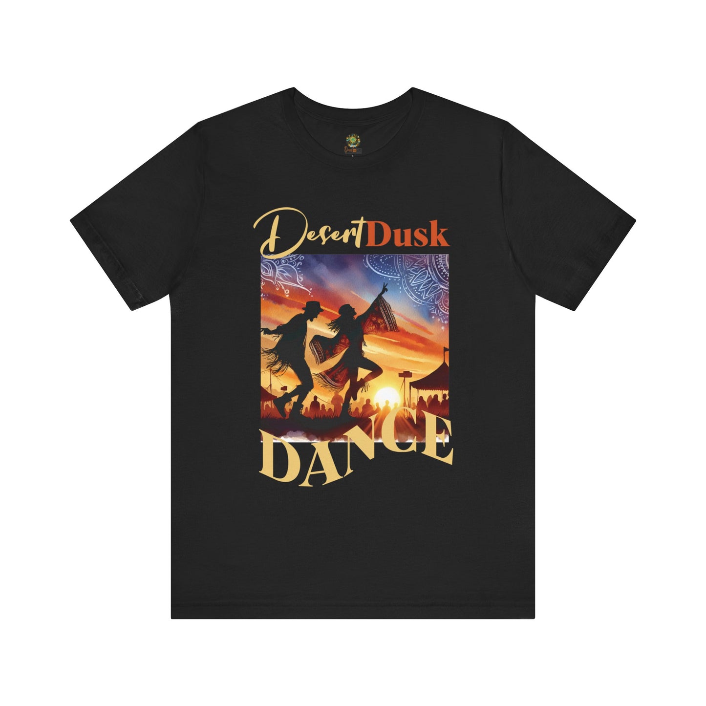 Bohemian Festival T-Shirt Silhouette T-Shirt Trendy Desert Dusk Dance Top for Festival-Goers Dancing Couple Tee for Music Lovers