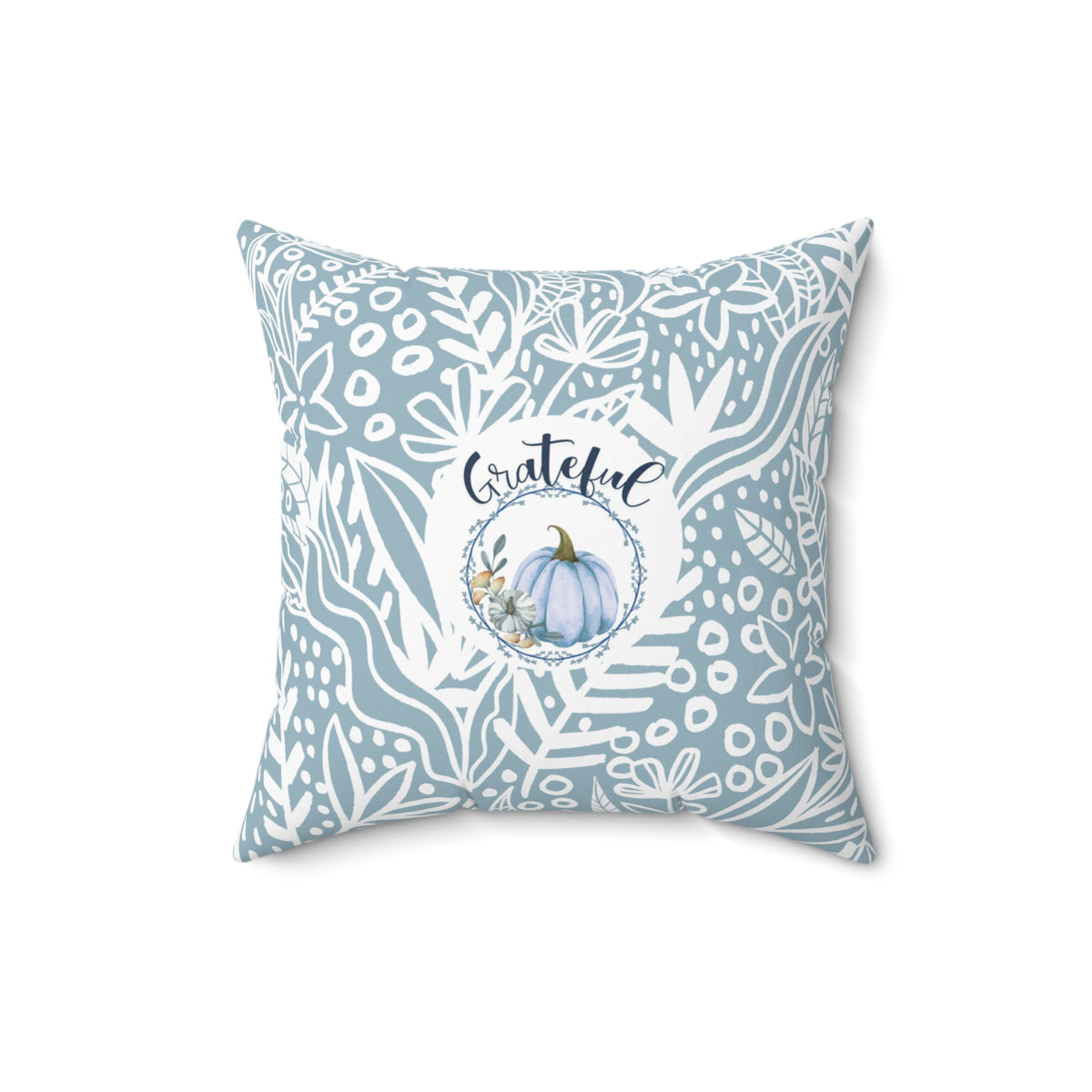 Thankful & Grateful Soft Blue Pumpkin Pillow