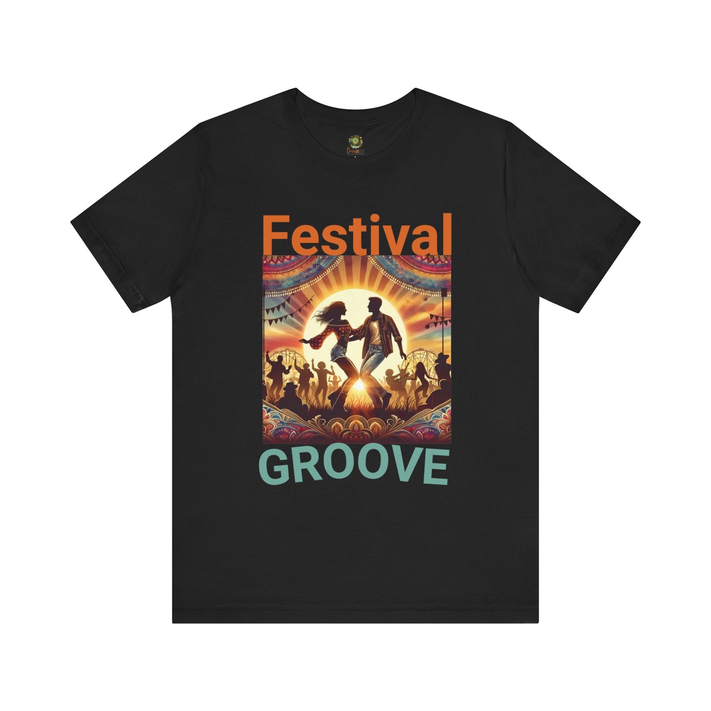 Festival Silhouette T-Shirt Trendy Festival Groove Top for Festival-Goers Dancing Couple Tee for Music Lovers Boho Style Dance Party