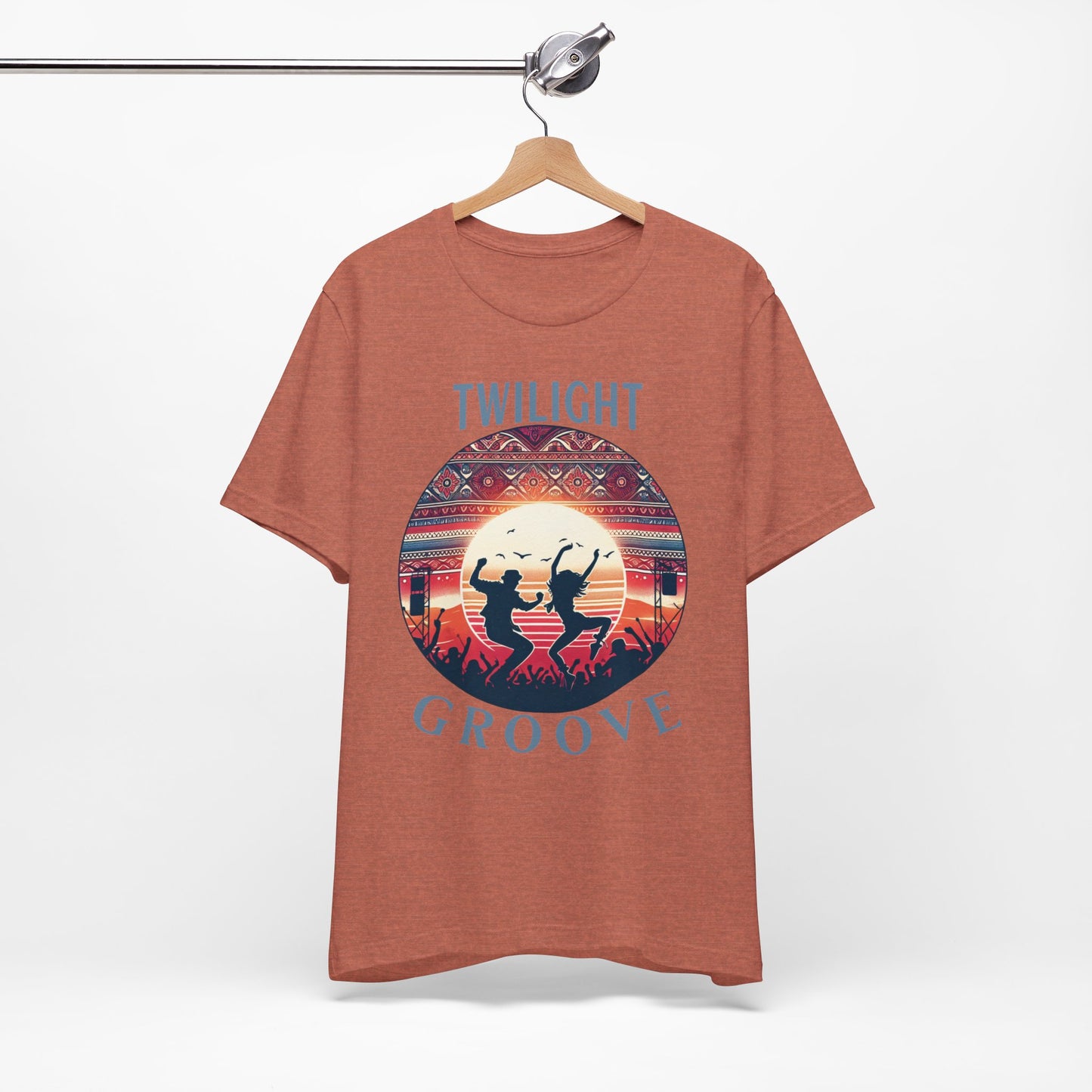 Desert Festival Tee Twilight Groove Silhouette Dancing Couple Bohemian Desert Music Shirt Boho Sunset Dance Top for Outdoor Music Lovers