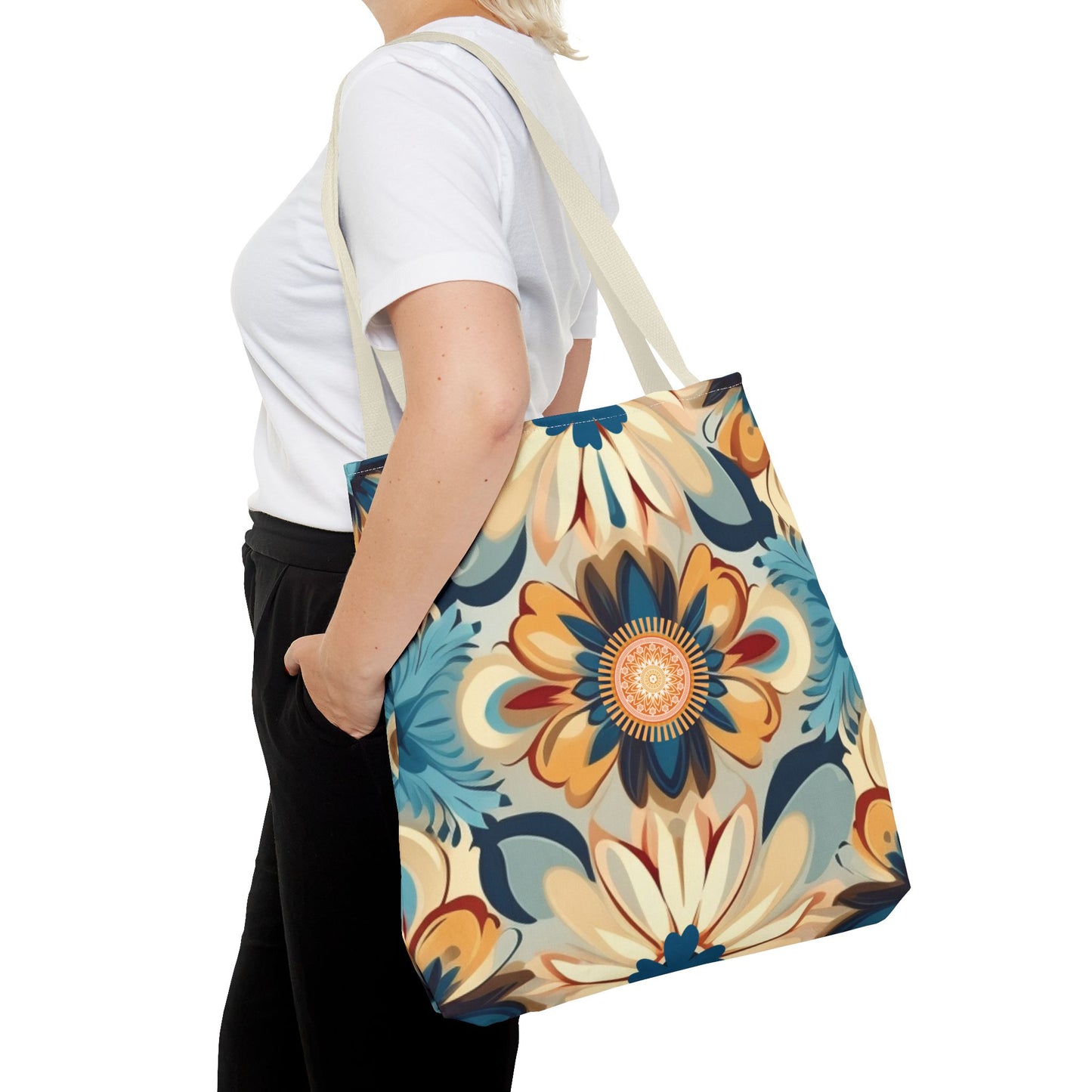 Bohemian Style Floral Tote With Medallion Accent Trendy Multipurpose Everyday Carryall Eye-Catching Design Fashionable Shopper