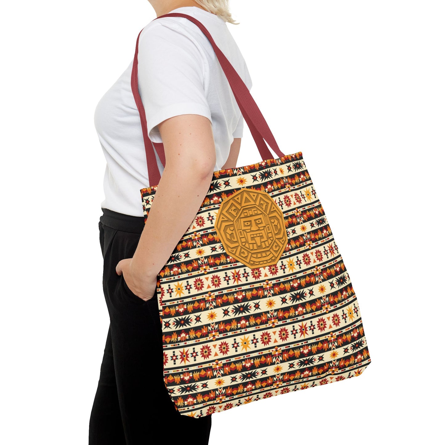 Southwestern Tote with Mayan Accent Fashionable Artistic Aztec Print Multiuse Bag for Weekend Getaways