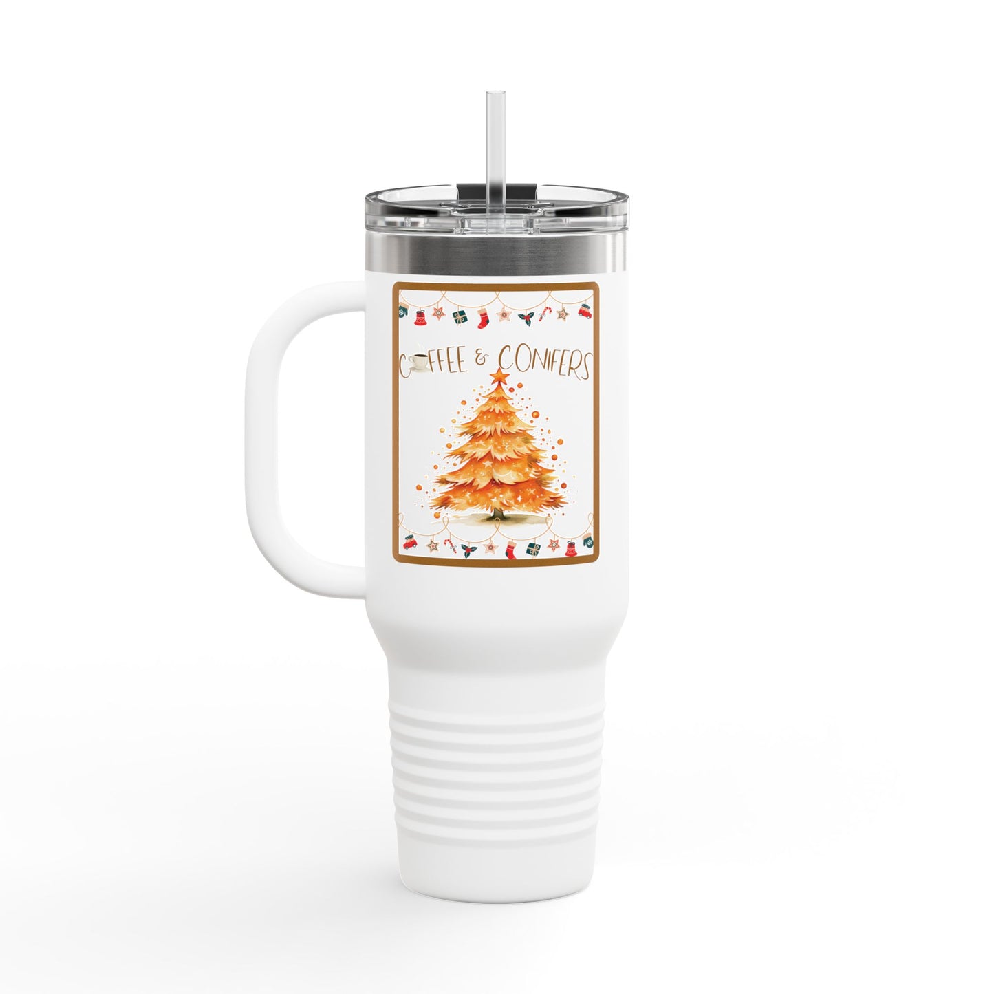 Coffee and Conifers 40 oz Christmas Tumbler | Cozy Holiday Travel Mug | Winter Coffee Lover Gift
