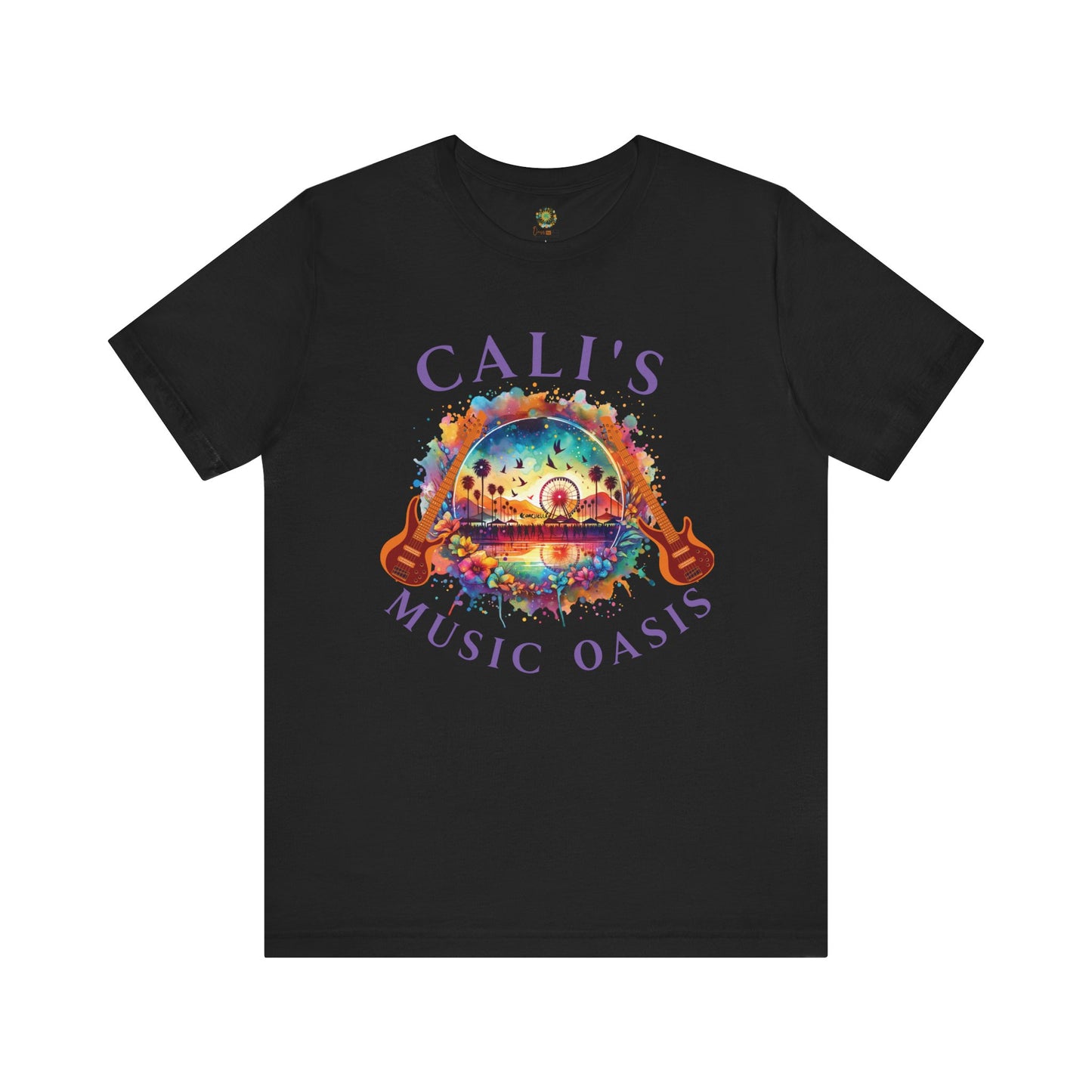 Cali's Music Oasis T-Shirt Artistic Guitar Festival Tee for Music Lovers Bohemian Desert Style