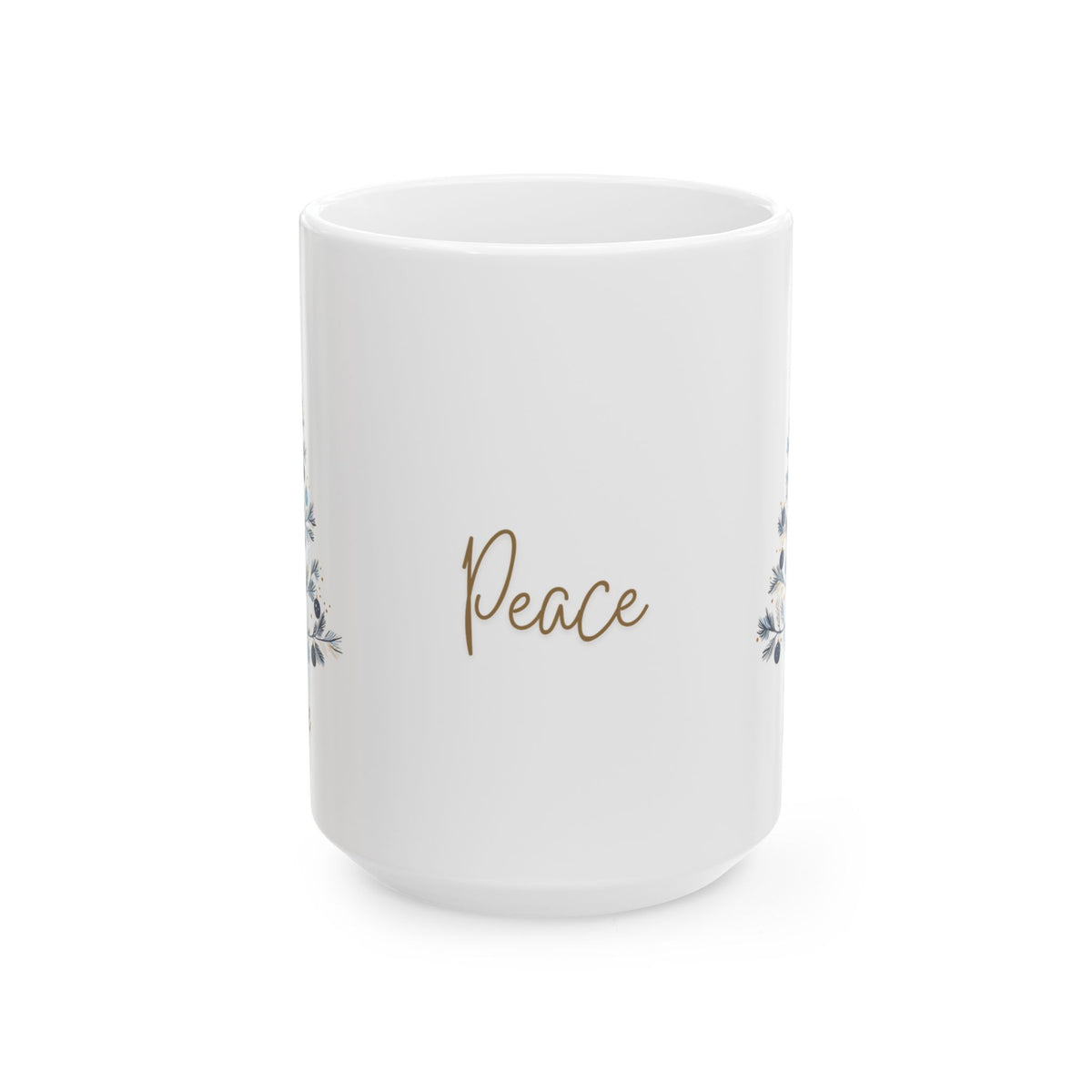 Peace Blue & Gold Christmas 15 oz Mug | Elegant Winter Tree Coffee Cup