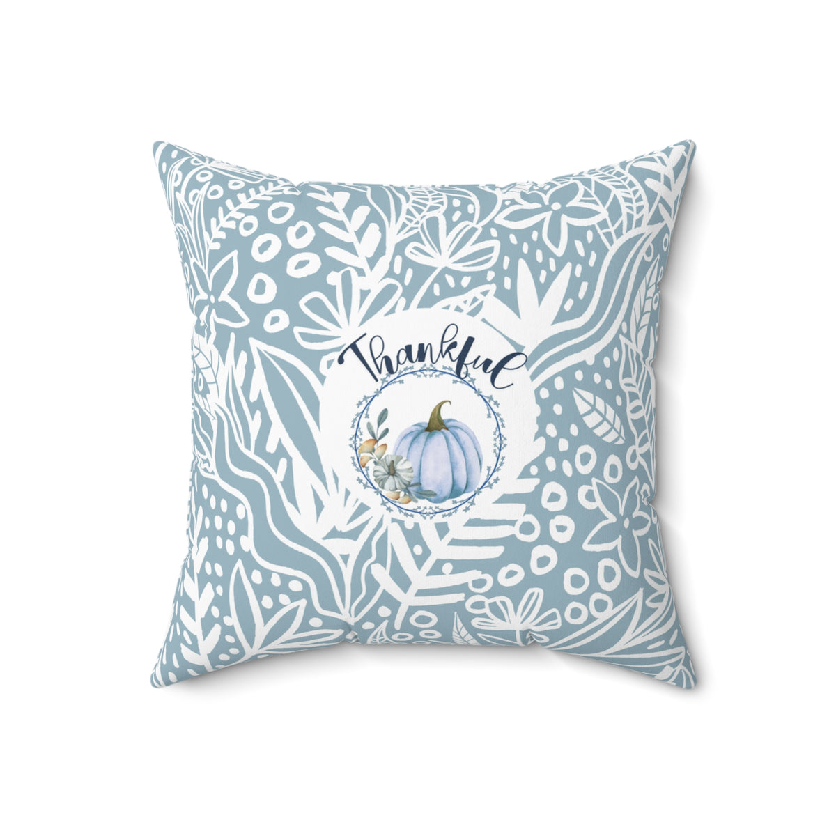 Thankful & Grateful Soft Blue Pumpkin Pillow