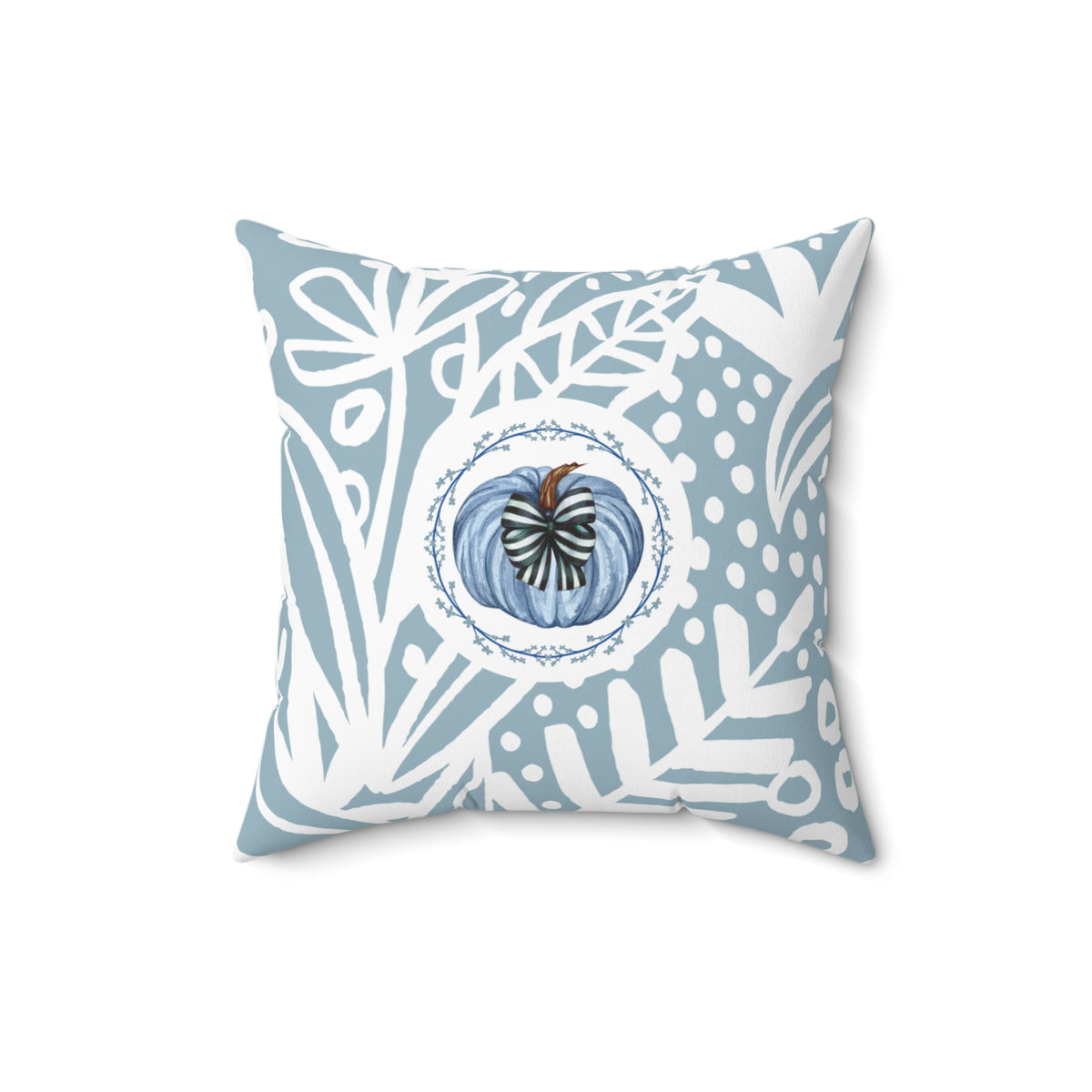 Blue Pumpkin Bow Fall Pillow — Double-Sided Autumn Accent Decor