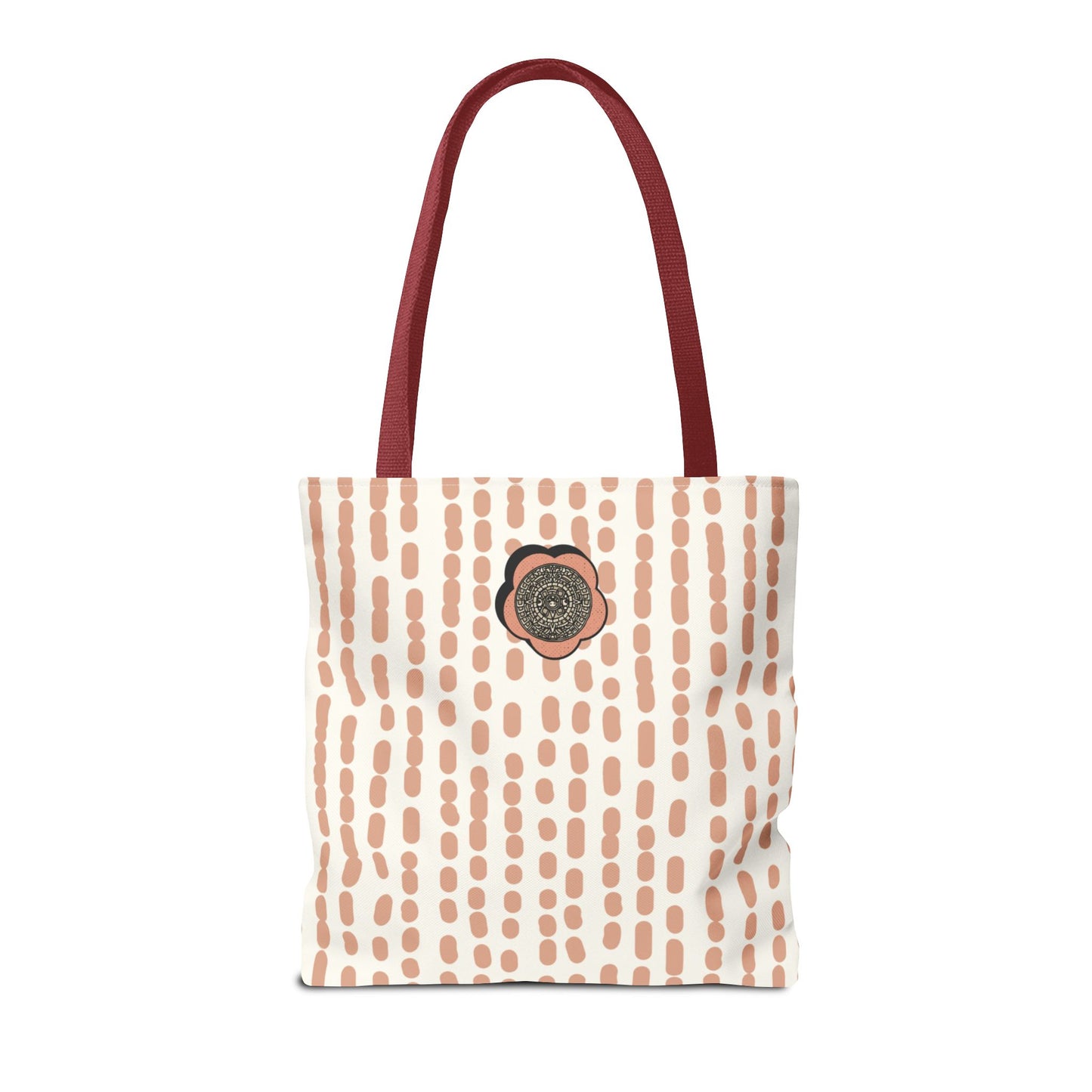 Elegant Bohemian Style Peach Abstract Tote With Medallion Accent Stylish Everyday vertical Pattern Carryall Fashionable Multipurpose Shopper