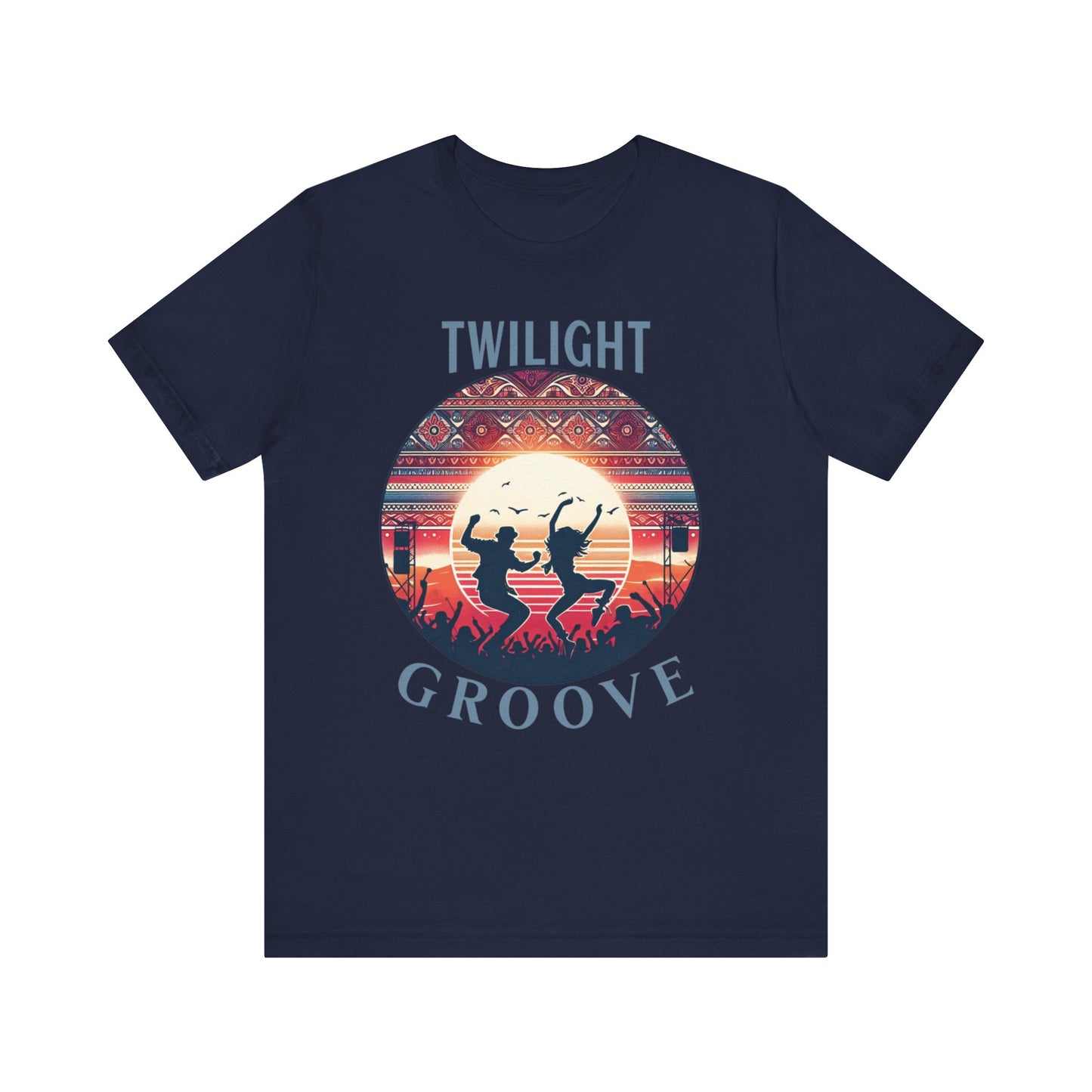 Desert Festival Tee Twilight Groove Silhouette Dancing Couple Bohemian Desert Music Shirt Boho Sunset Dance Top for Outdoor Music Lovers