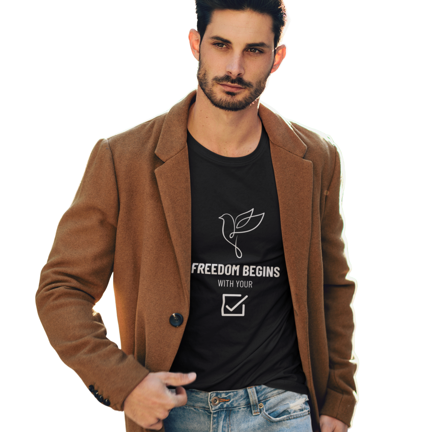 US Election 2024 T-Shirt Freedom Begins With Your Vote Inspirational Voting Rights Tee for Democracy Civic Pride