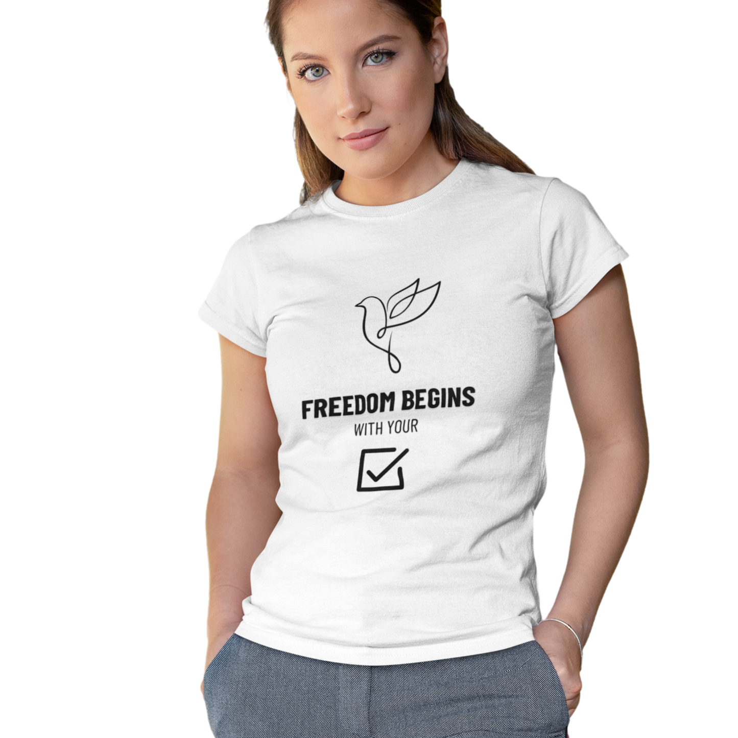 US Election 2024 T-Shirt Freedom Begins With Your Vote Inspirational Voting Rights Tee for Democracy Civic Pride
