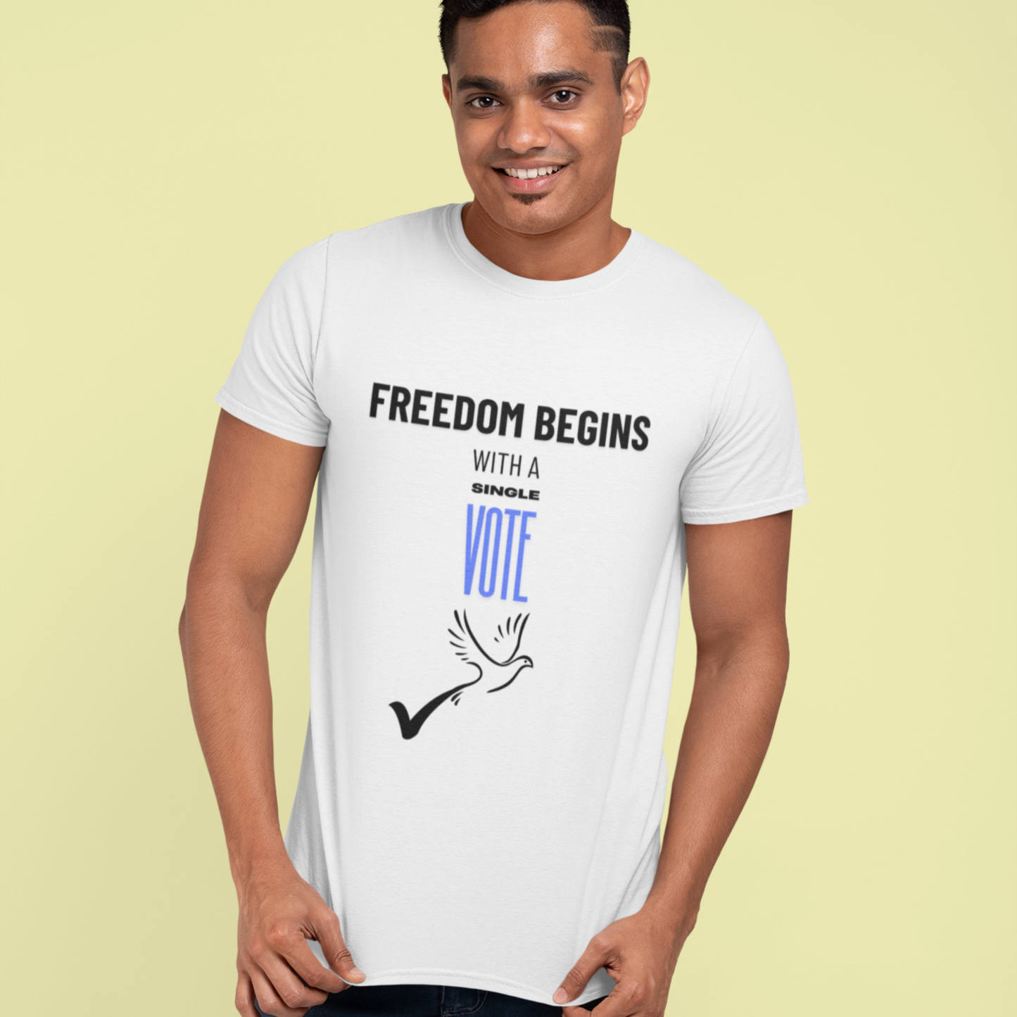 US Election 2024 T-Shirt Freedom Begins With A Single Vote Blue Democratic Party Tee Civic Duty Fashion