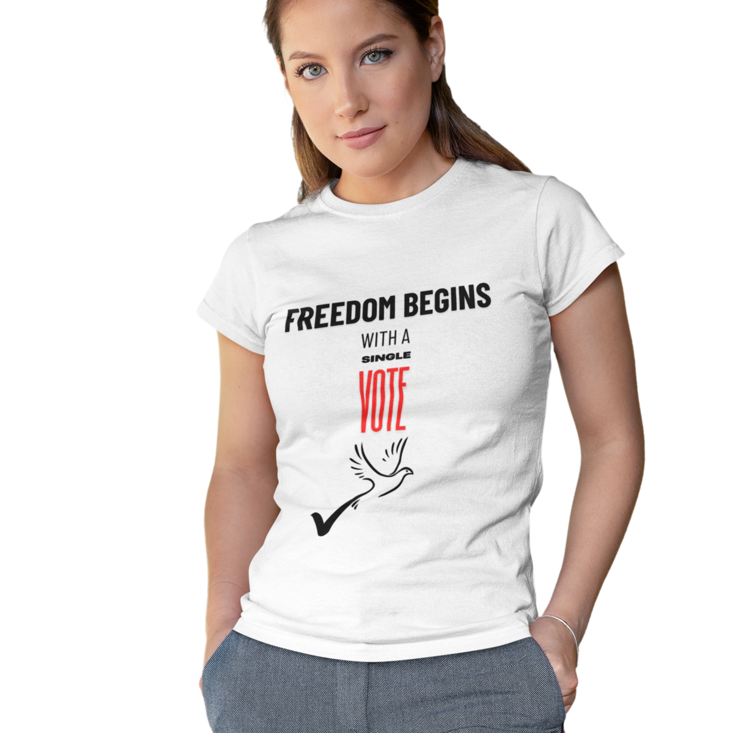 US Election 2024 T-Shirt Freedom Begins With A Single Vote Red Republican Party Tee Civic Duty Fashion