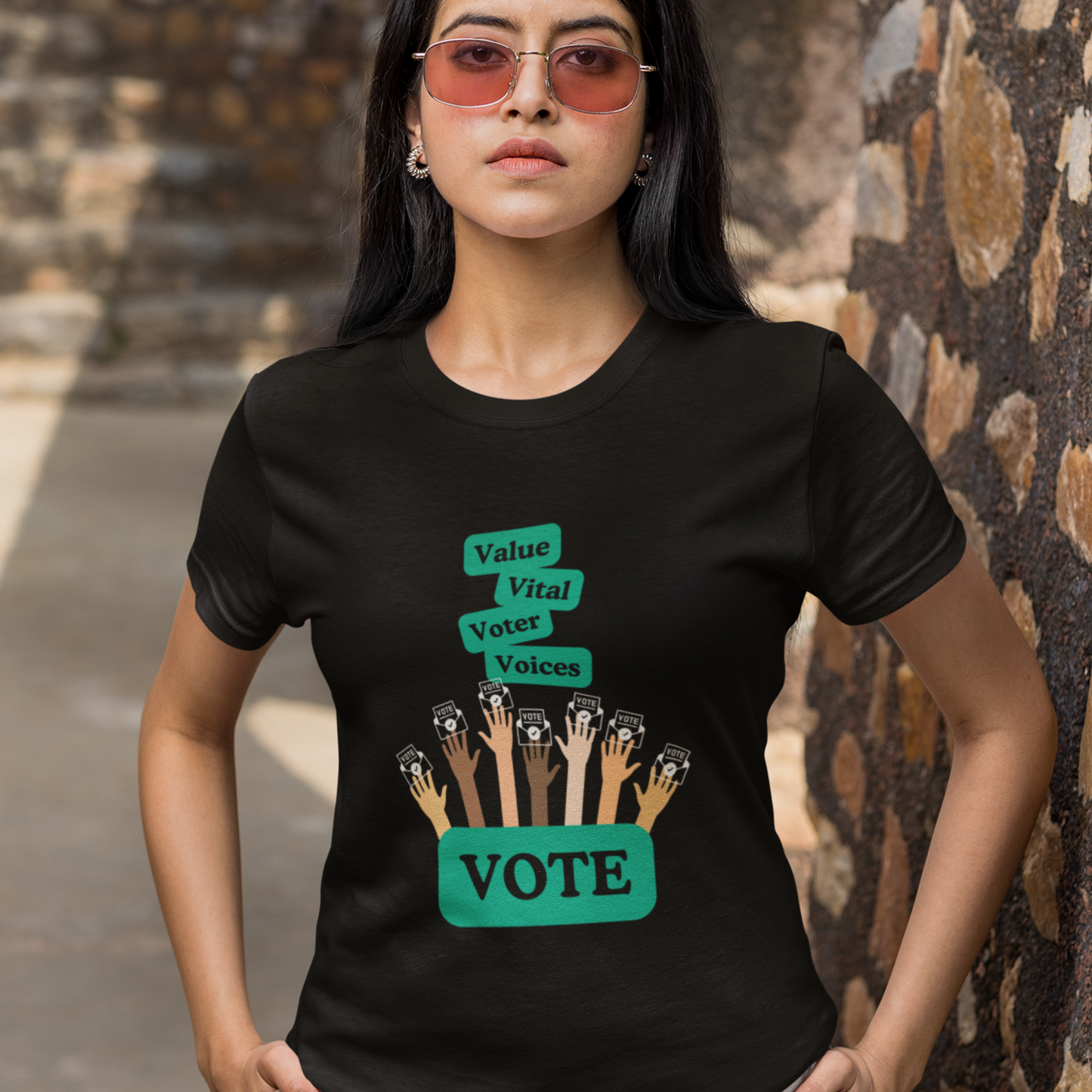 Unique Voting Design US Election 2024 T-Shirt Value Vital Voter Voices Graphic Hands Voting Tee Election Apparel