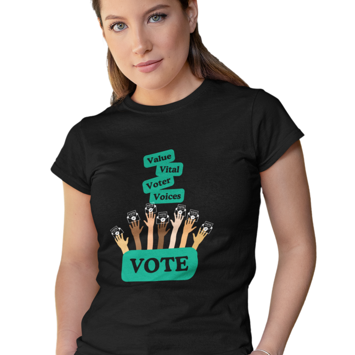 Unique Voting Design US Election 2024 T-Shirt Value Vital Voter Voices Graphic Hands Voting Tee Election Apparel
