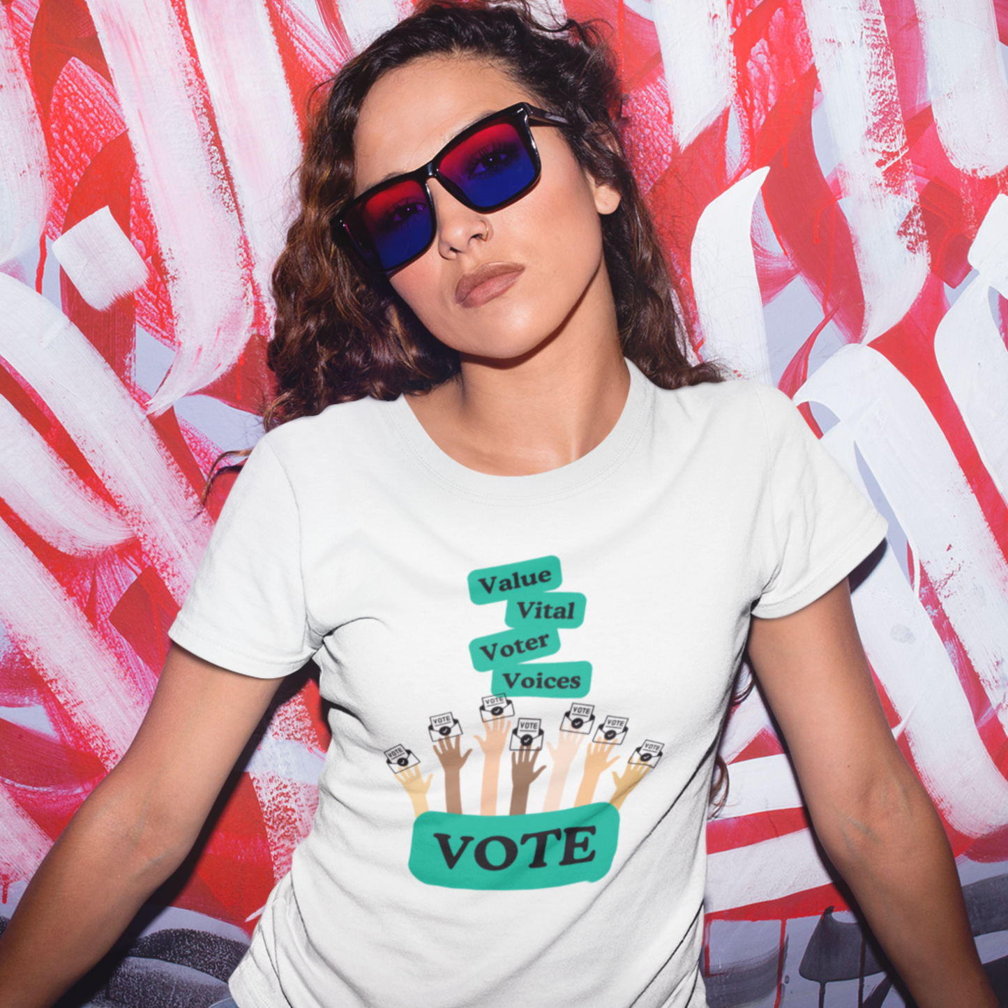 Unique Voting Design US Election 2024 T-Shirt Value Vital Voter Voices Graphic Hands Voting Tee Election Apparel