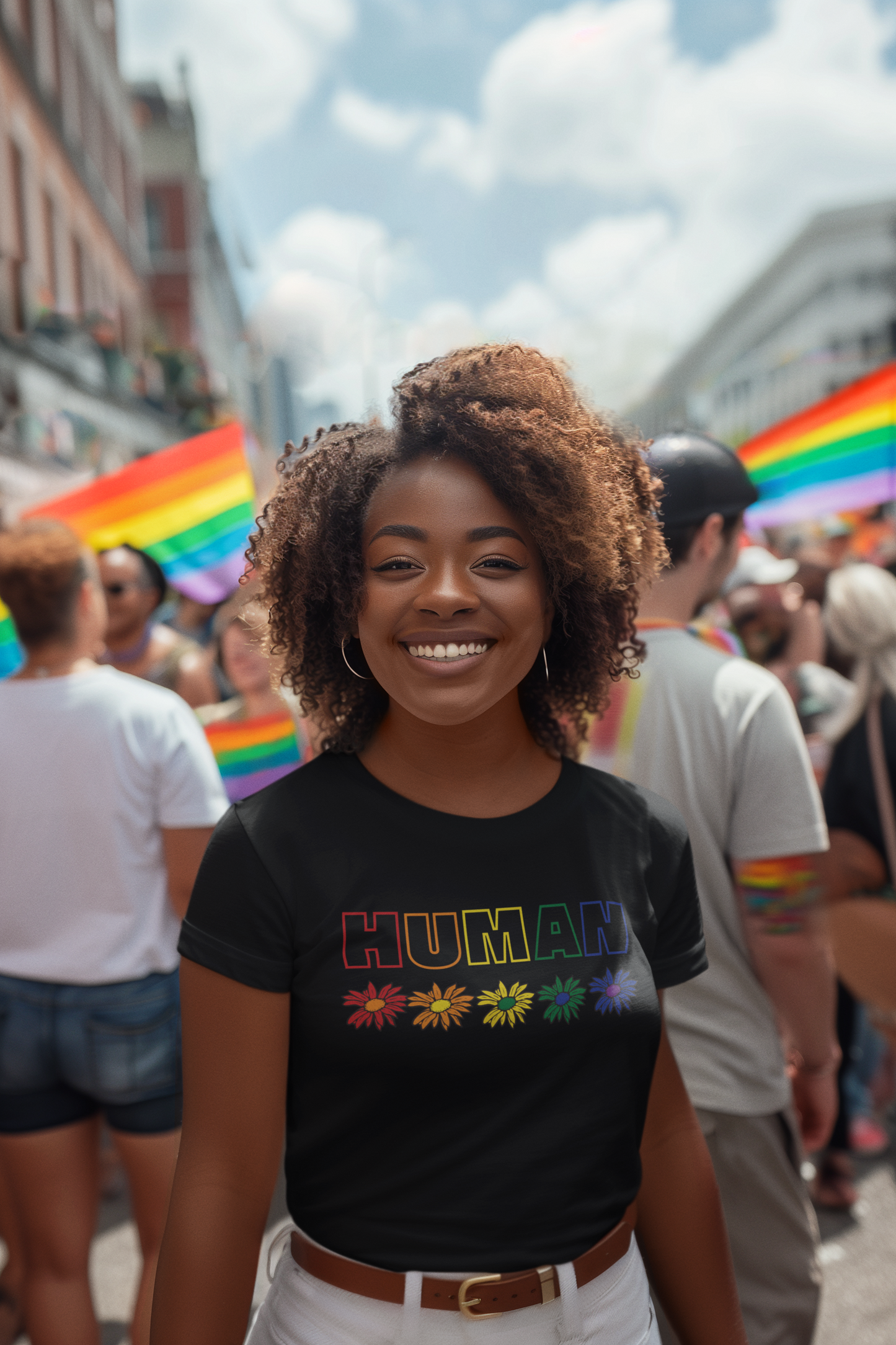 Inclusivity Rainbow T-Shirt for LGBTQ Celebration Stylish PRIDE Wear Stand proud Tee Human Equality Shirt Flower Design