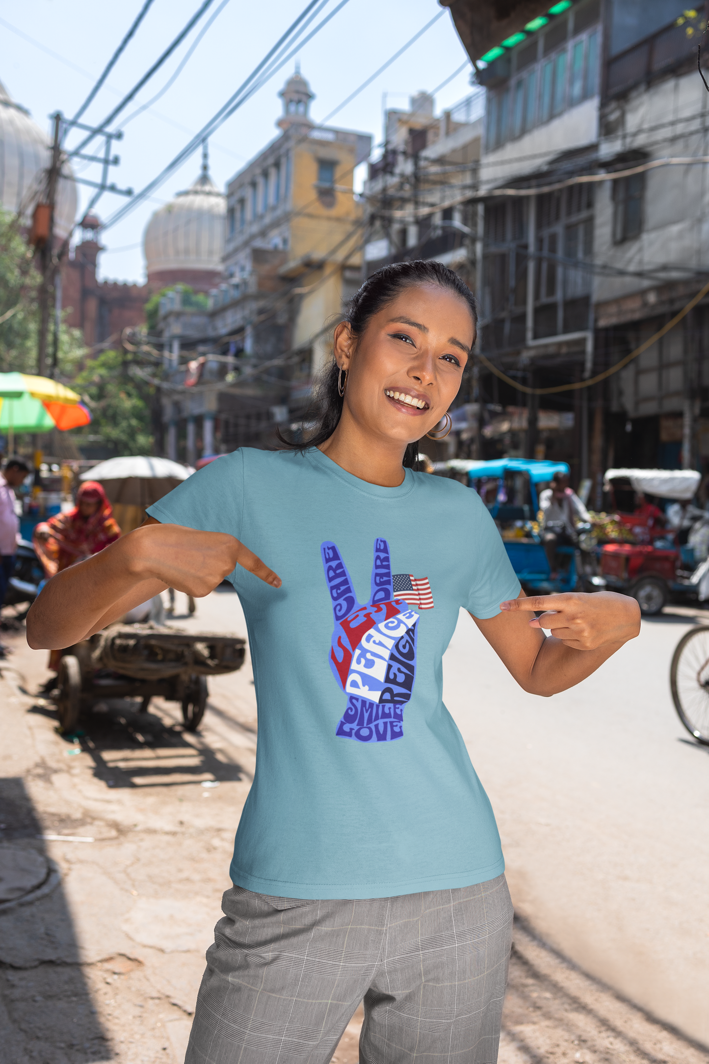 Let Peace Reign Civic Pride T-Shirt Patriotic Peace Sign Inspirational Tee for 4th of July Memorial Day Presidents Day Celebrate USA