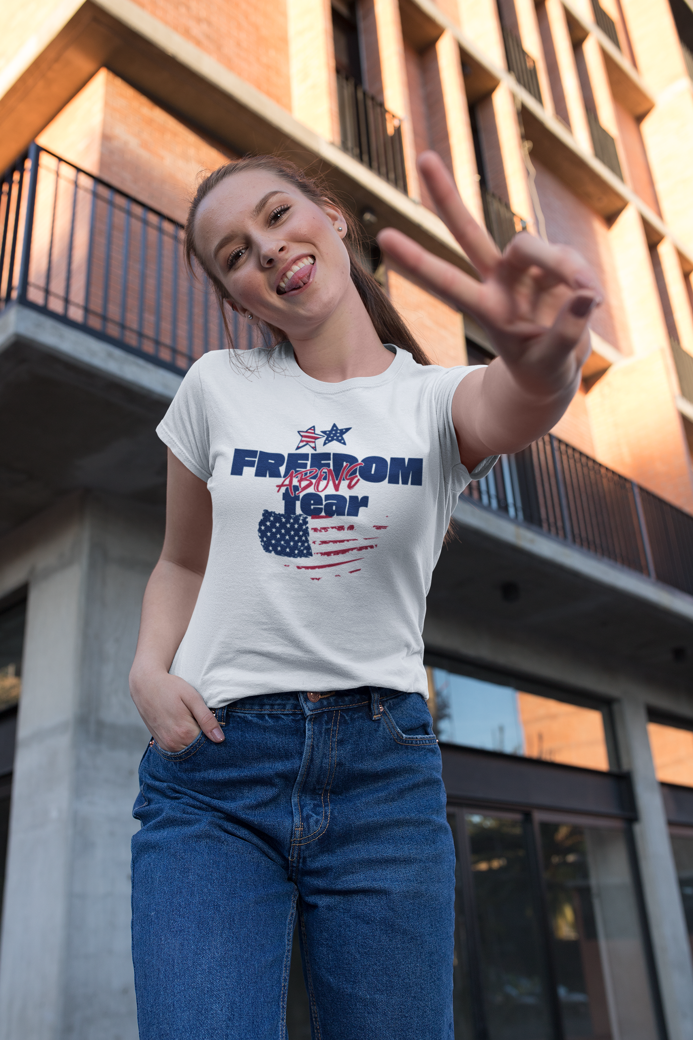 Freedom Above Fear Shirt USA Civic Pride T-Shirt Patriotic Inspirational Flag Design Tee for 4th of July Memorial Day Presidents Day Celebrate USA