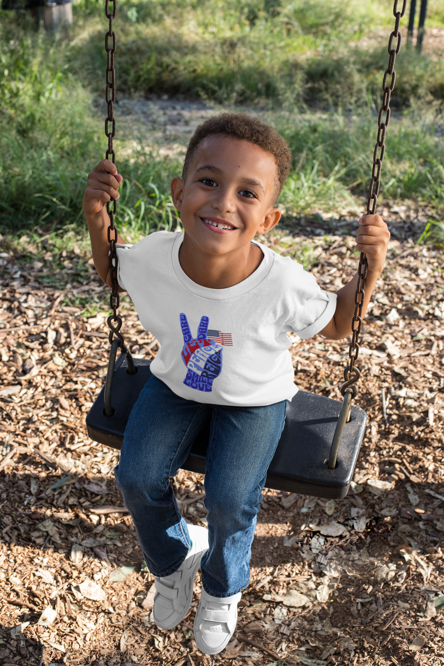 Civic Pride Toddler T-Shirt Patriotic Peace Sign Let Peace Reign Inspirational Tee for USA Patriotic Celebrations