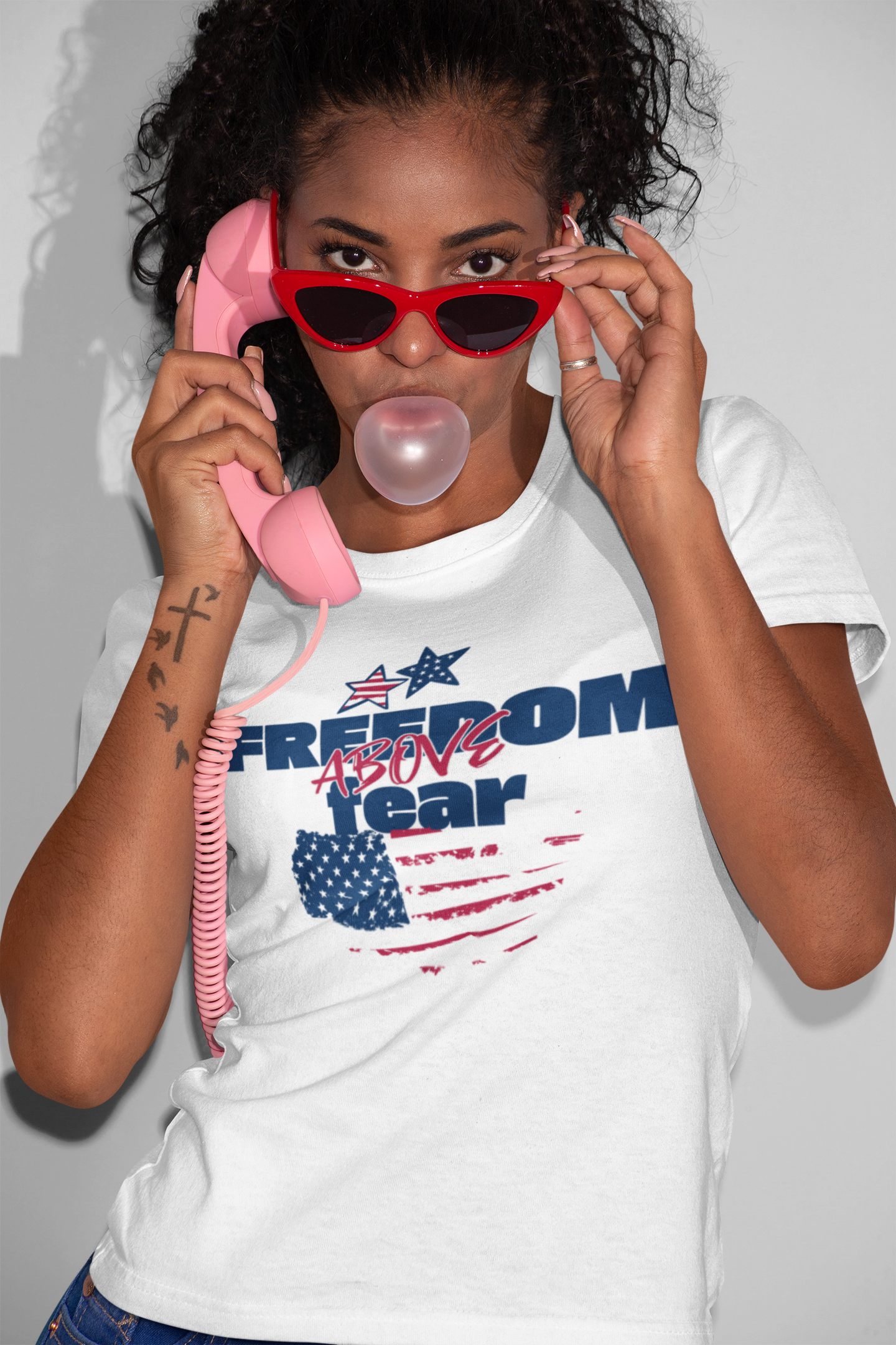 Freedom Above Fear Shirt USA Civic Pride T-Shirt Patriotic Inspirational Flag Design Tee for 4th of July Memorial Day Presidents Day Celebrate USA