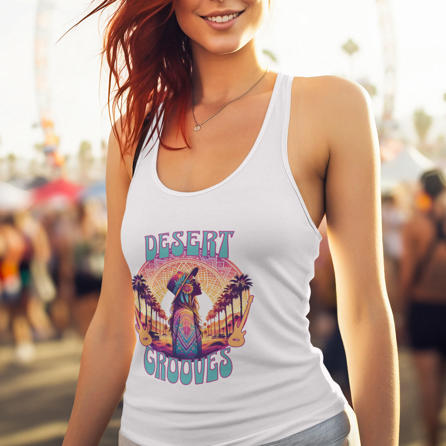 Festival-Goers Bohemian Tank Top Trendy Fashion Top Summer Festival Wear Desert Grooves Tank Top for Music Lovers Sunset Style Boho Chic Summer Outfit